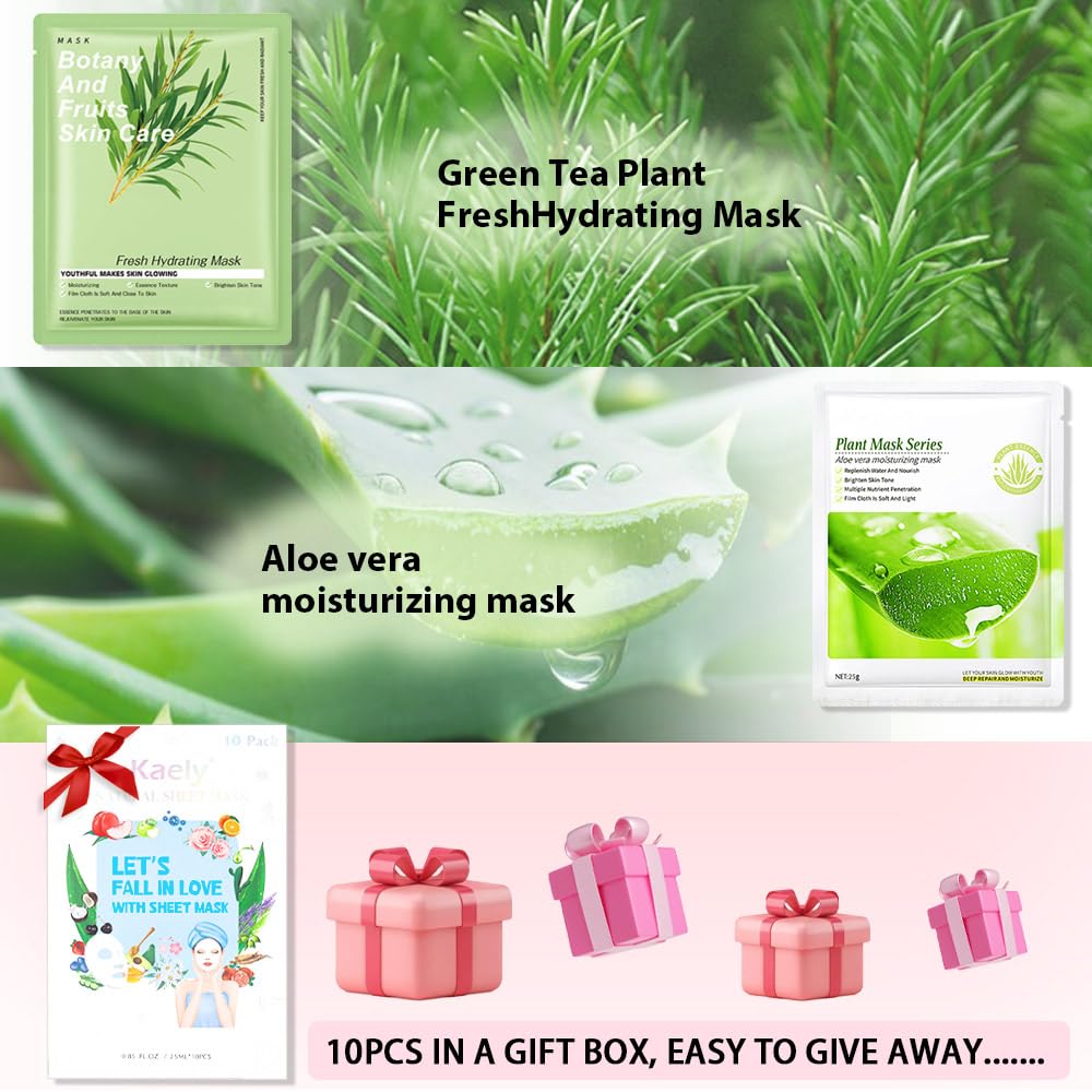 Kaely 10 Pack Variety Sheet Masks,Spa Party Face Masks For Kids Skin Care,Facial Mask Skincare Set Korean,Moisturize,Brighten,No