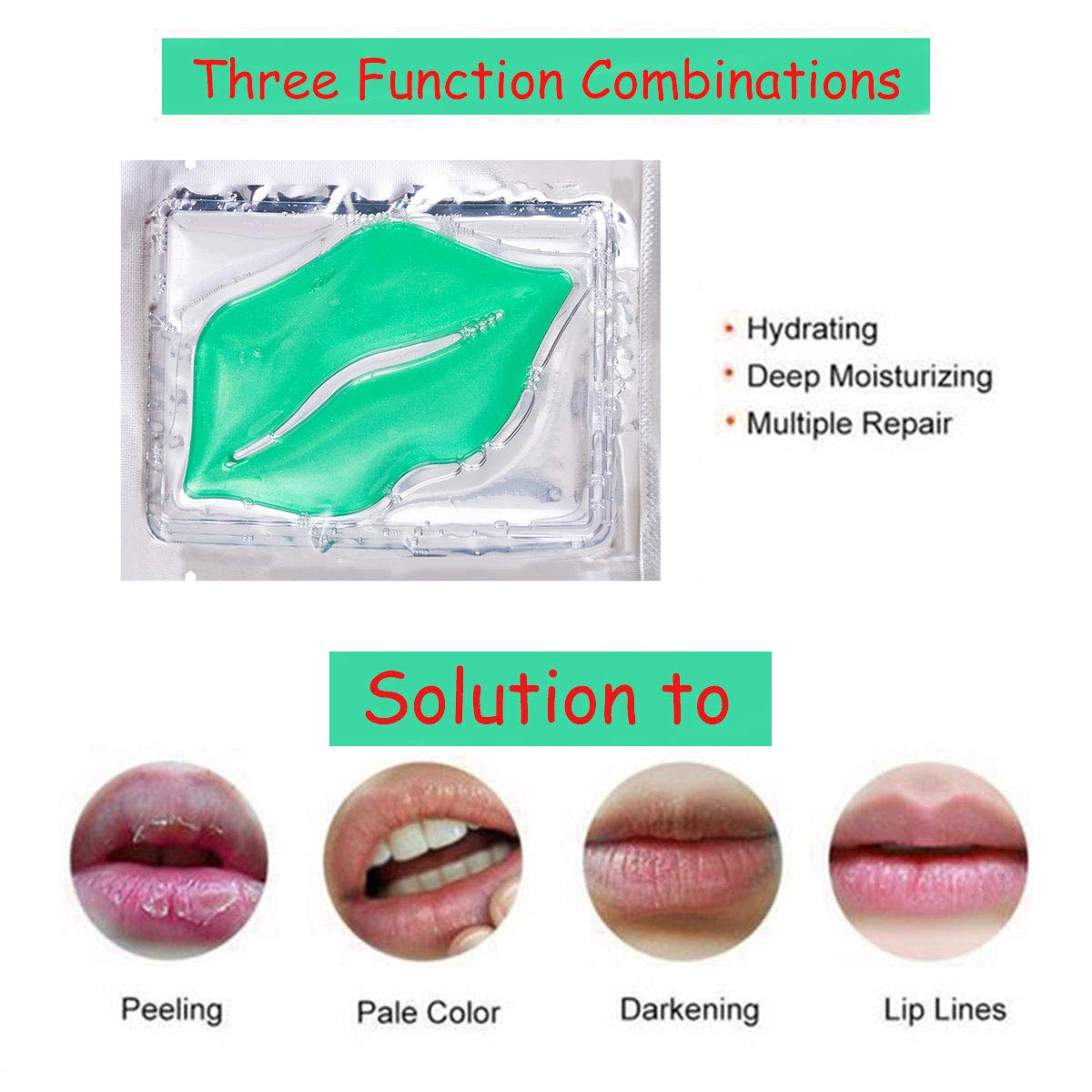 Veronni Crystal Lip Masks 30 Pieces Green Tea Lip Mask Nourishing Lip Pads Firms Hydrates Lips Mask Sheet