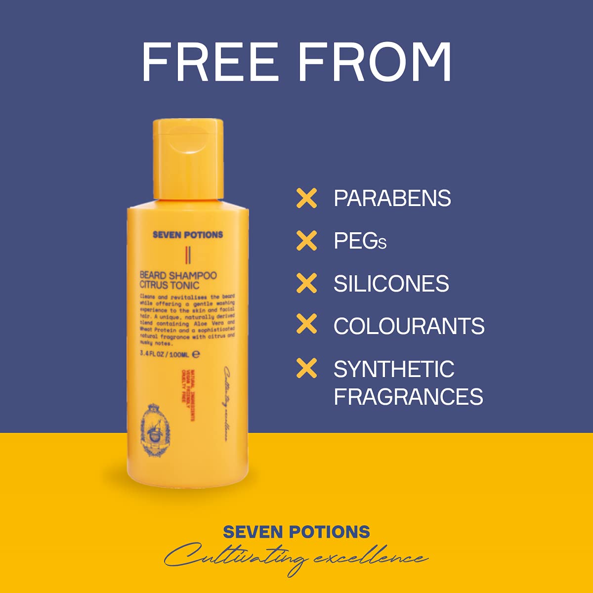 Seven Potions Beard Shampoo For Men - Gentle Cleansing Wash For A Fresh, Itch-Free Beard - Natural, Vegan Formula (Citrus Tonic,