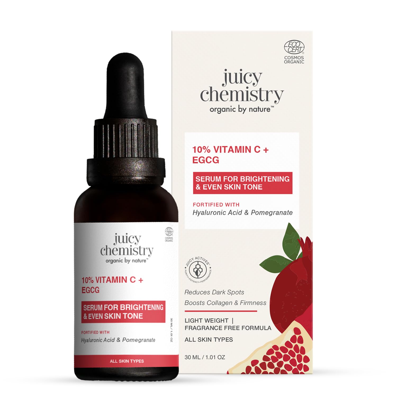 Juicy Chemistry 10% Vitamin C + Egcg Serum, 30 Ml | Face Serum For Glowing Skin With Hyaluronic Acid | Fades Dark Spots, Pigment