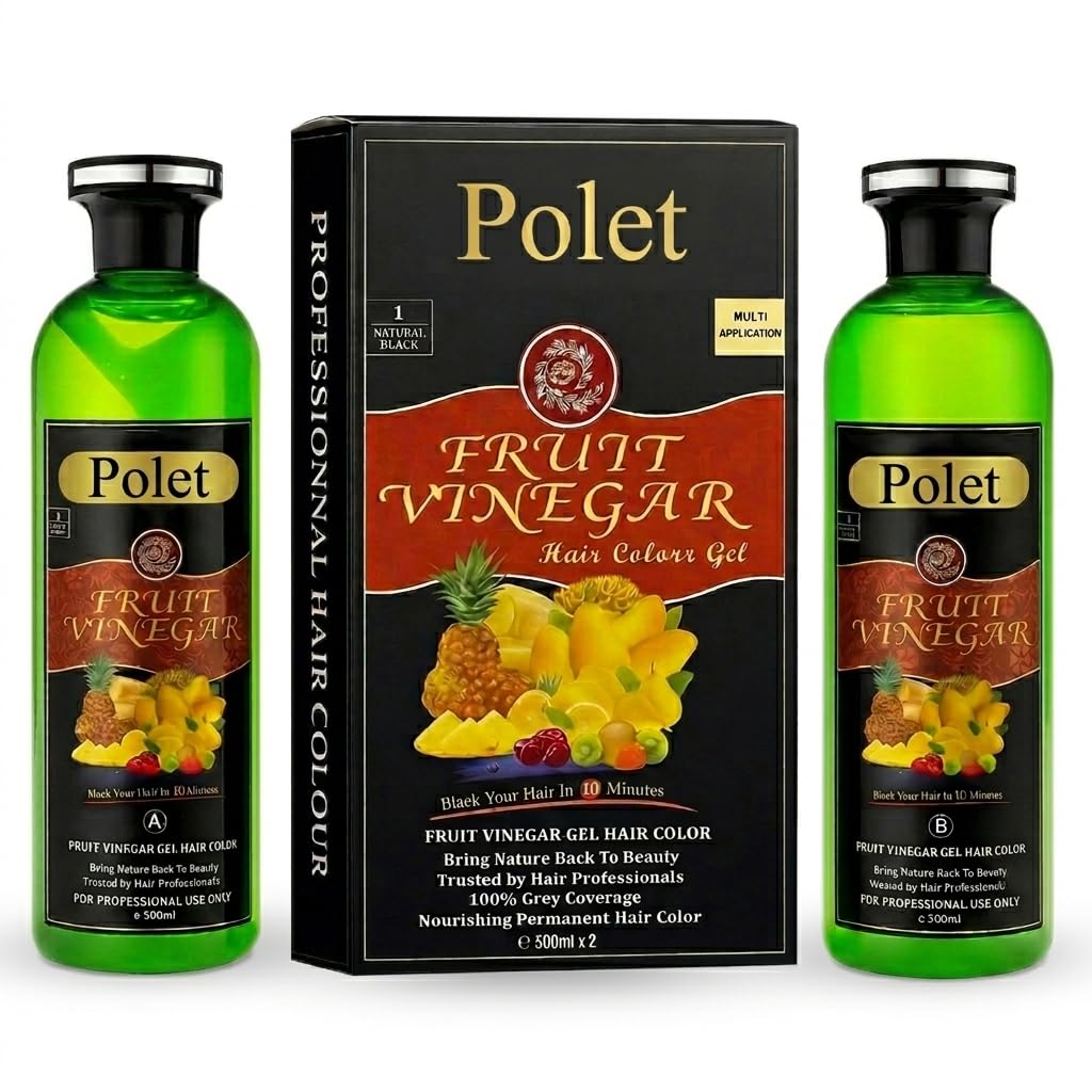 Polet Fruit Vinegar Black Gel Hair Color 2Bottle Set (500ml x 2), Ammonia Free,Plant Essence Healthy and Harmless, Covers Grey,