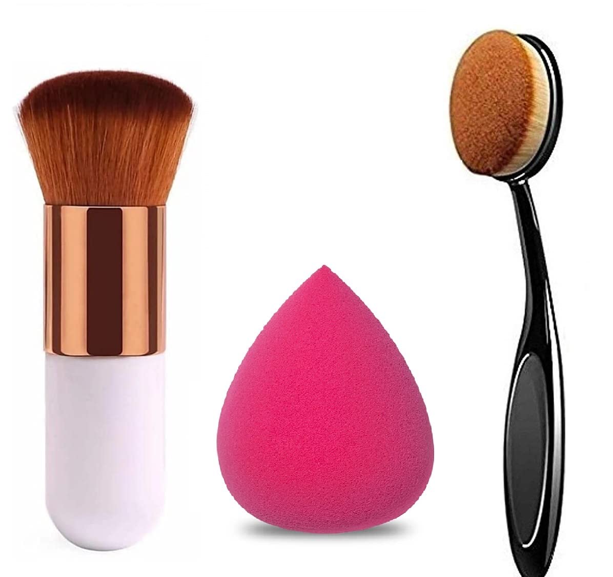 Komoko Professional Foundation Brush With Oval Brush And Sponge Puff Pack Of 3