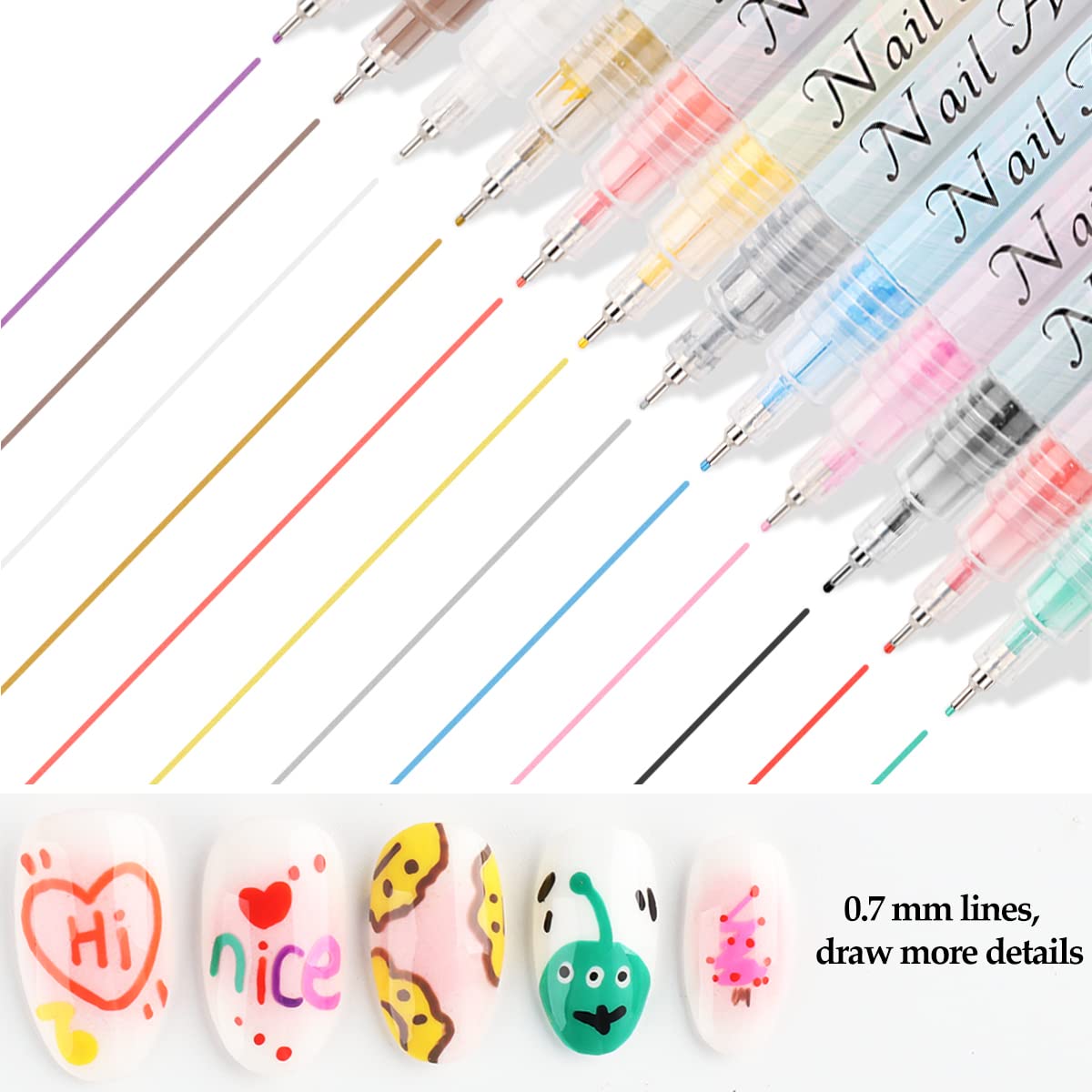 Nail Art Graffiti Pen Set 12Pcs Waterproof Painting Marker Pen Black White Drawing Gel Liners Quick Dry Dotting Pen Nails Profes