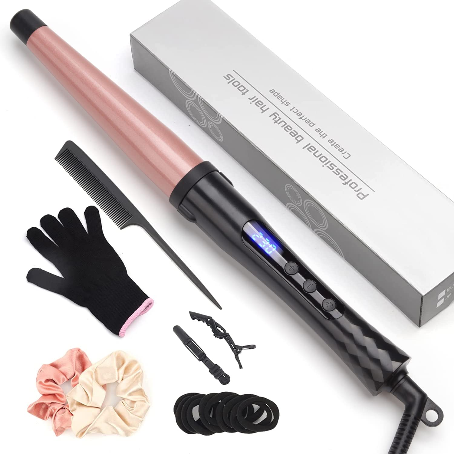Hair Curling Wand, 0.7-1.25Inch Tapered Curling Iron, Professional Ceramic Hair Curler Wand With Adjustable Digital Temperature,