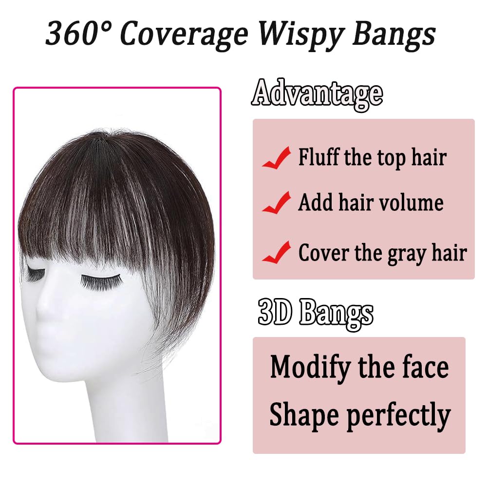 Mymyda Clip In Bangs 100% Real Human Hair Extensions 360 Cover Clip On 3D Wispy Bangs For Women Topper Hairpieces For Women Natu