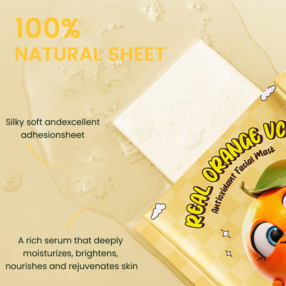 Kaely 10 Pack Vitamin C Face Masks For Kids, Spa Party Facial Mask Skincare Set, Sheet Masks Skin Care, Moisturize Brighten Soot