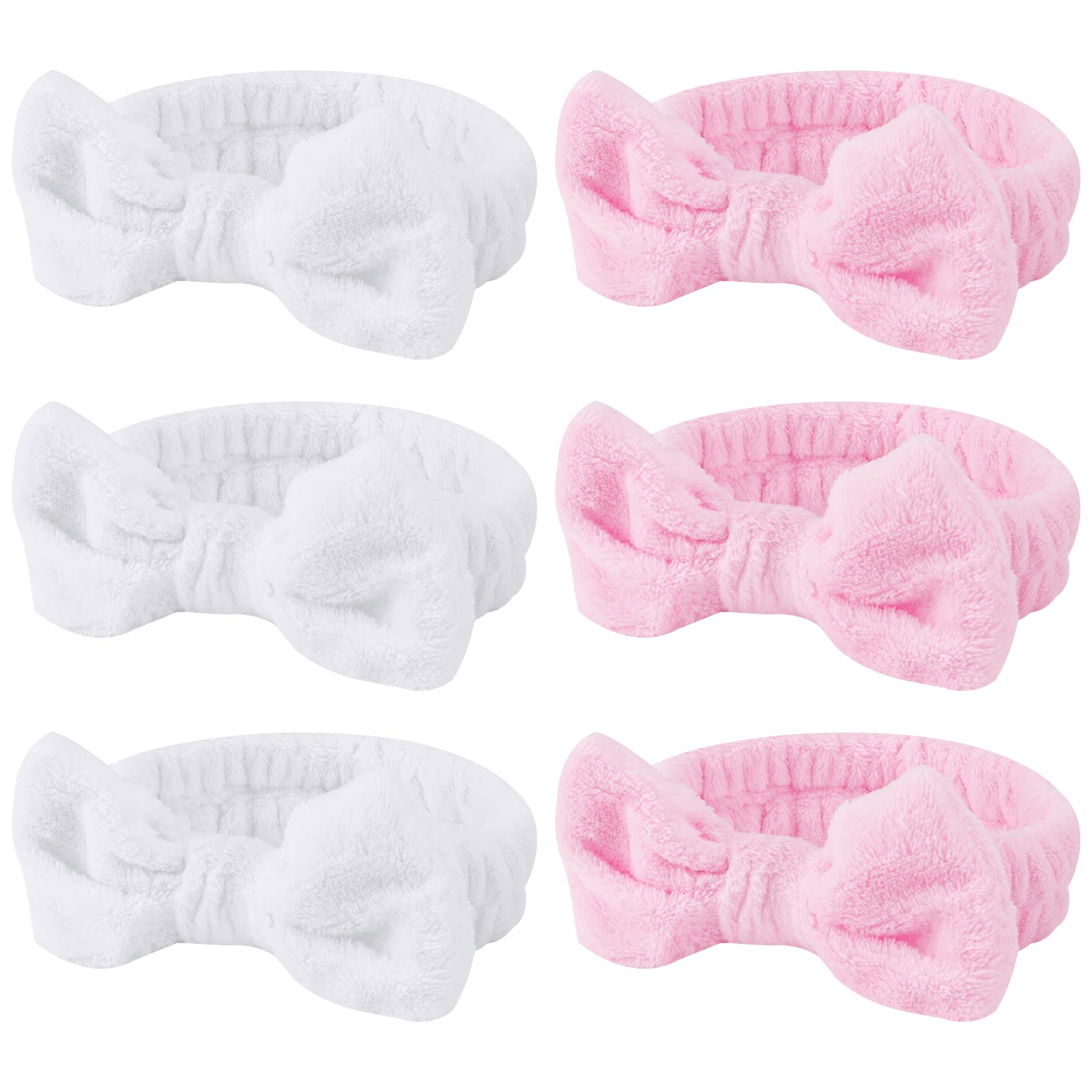 Casoty Spa Headband, 6 Pcs - Soft Coral Fleece Hair Band For Face Washing, Skin Care, Makeup, Shower, Yoga, With Bow Knot, One S