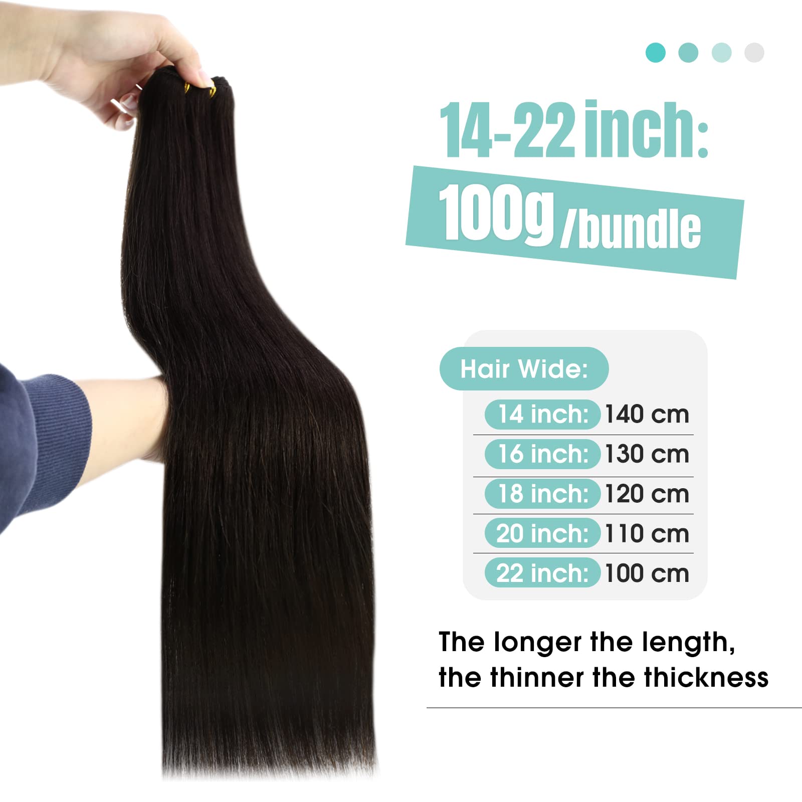 Youngsee 125G Sew In Hair Extensions Real Human Hair Brown Weft Extensions Human Hair Darkest Brown Weft Real Hair Extensions Se