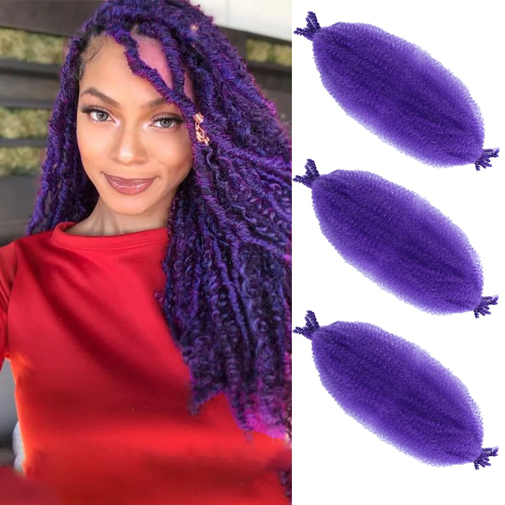 Springy Afro Twist Hair 20 Inch 3 Packs Pre Fluffed Marley Twist Braiding Hair for Black Women (20 inch Purple)