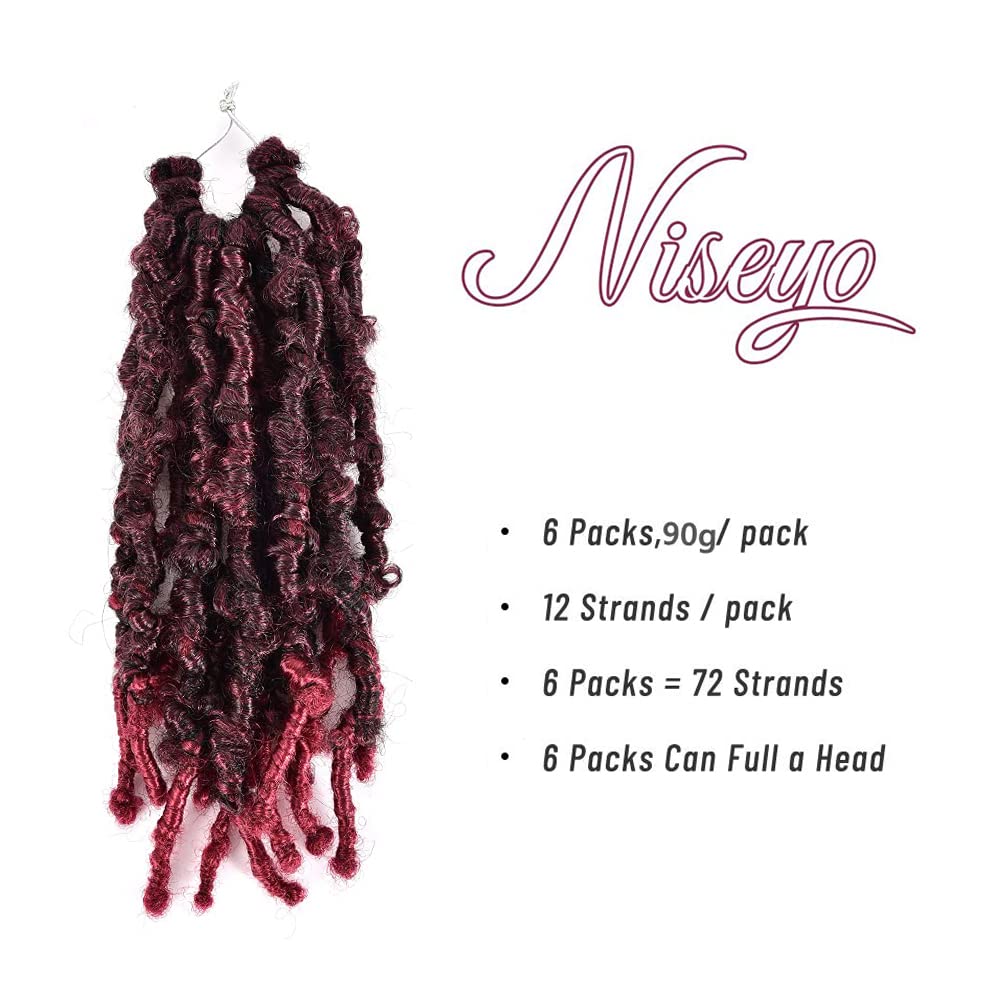 Niseyo 10 Inch Soft Butterfly Locs Crochet Hair 6 Packs Handmade Pre Looped Ombre Burgundy Distressed Faux Locs Crochet Butterfl