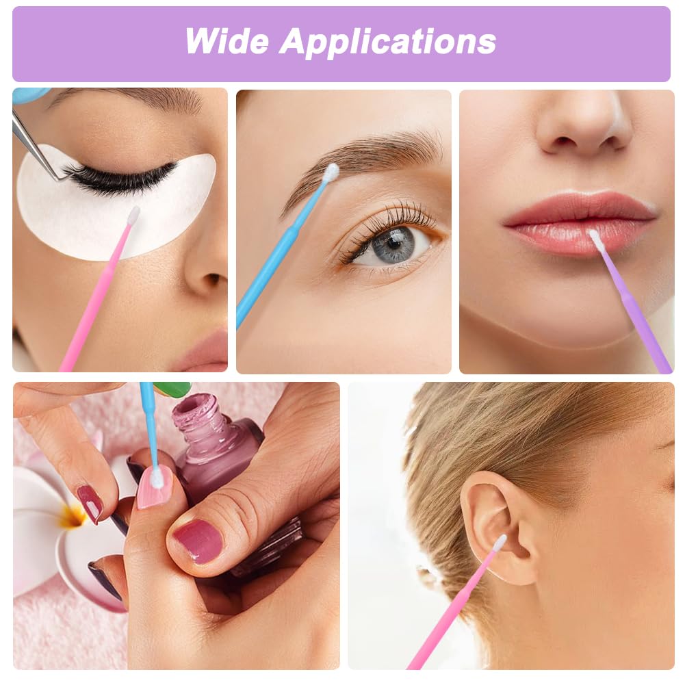 Shintop 300Pcs Micro Applicator Brushes, Disposable Eyelash Extension Brushes For Makeup, Oral And Dental (Purple+Blue+Pink)