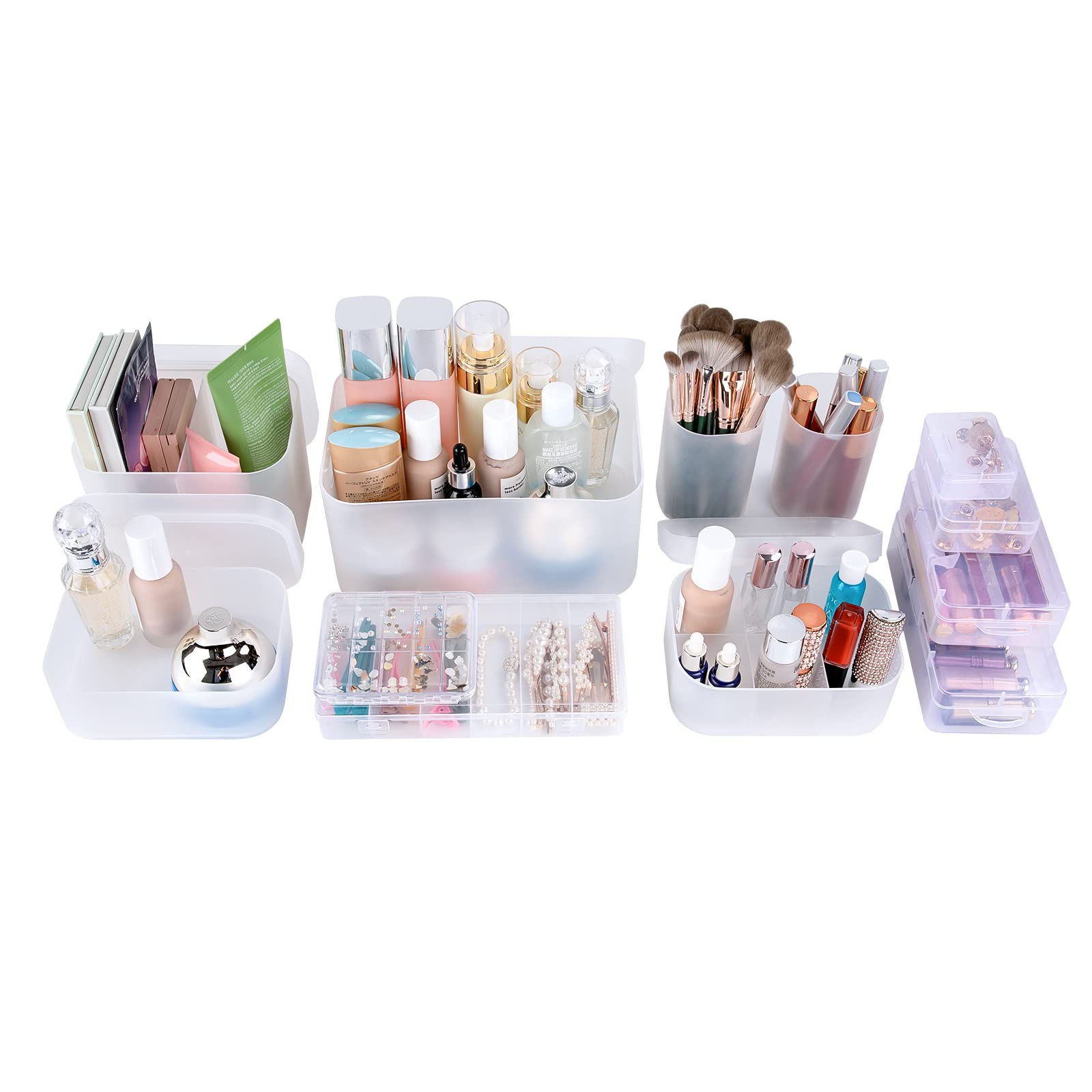 Ocheal Makeup Organizer Case,Stackable Clear Makeup Organizer Holder, Multi-Size Makeup Case Vanity Storage Holder Set For Makeu