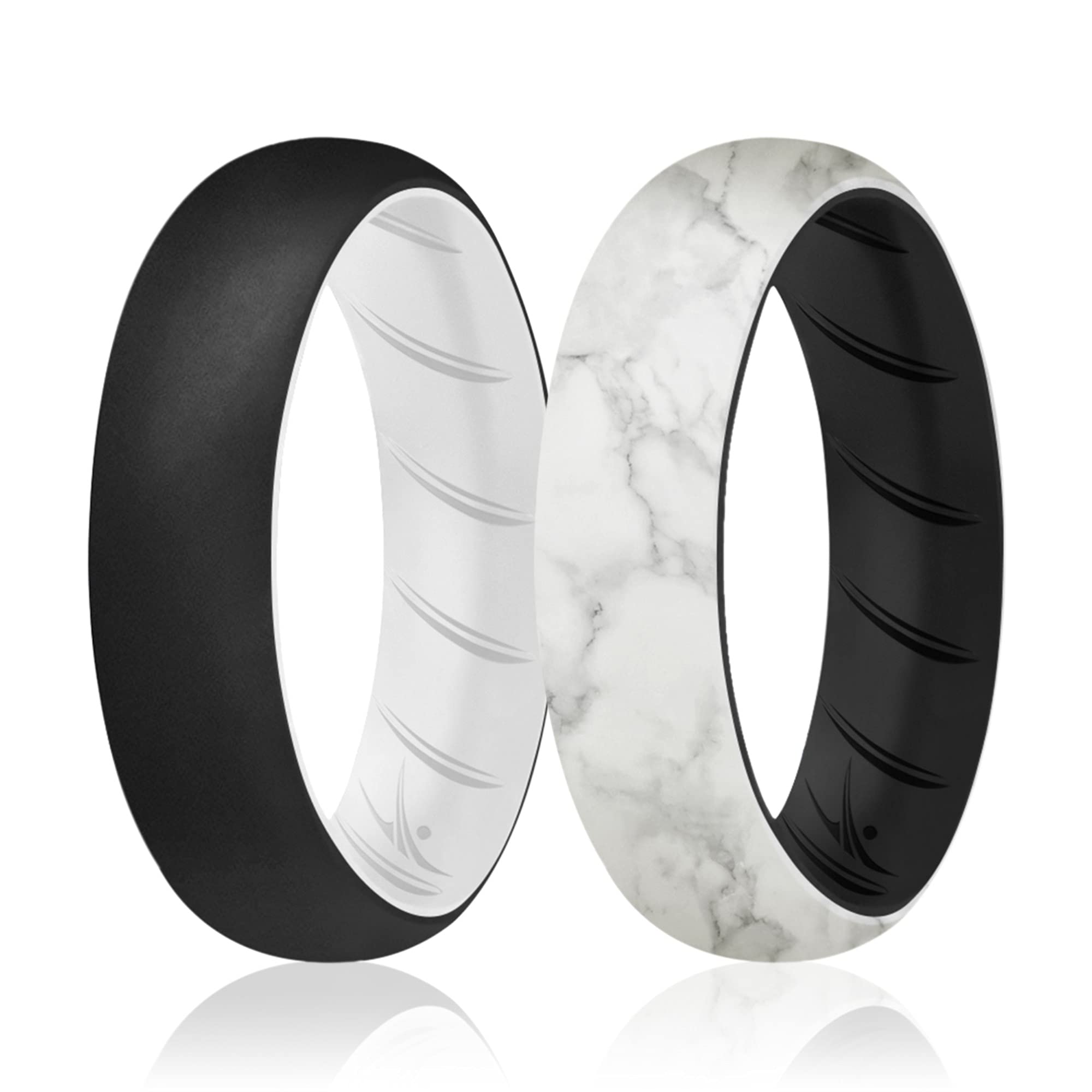 Silicone Wedding Br Solid Ring Set - Black-Marble By Roq For Women - 2 X 4 Mm Ring