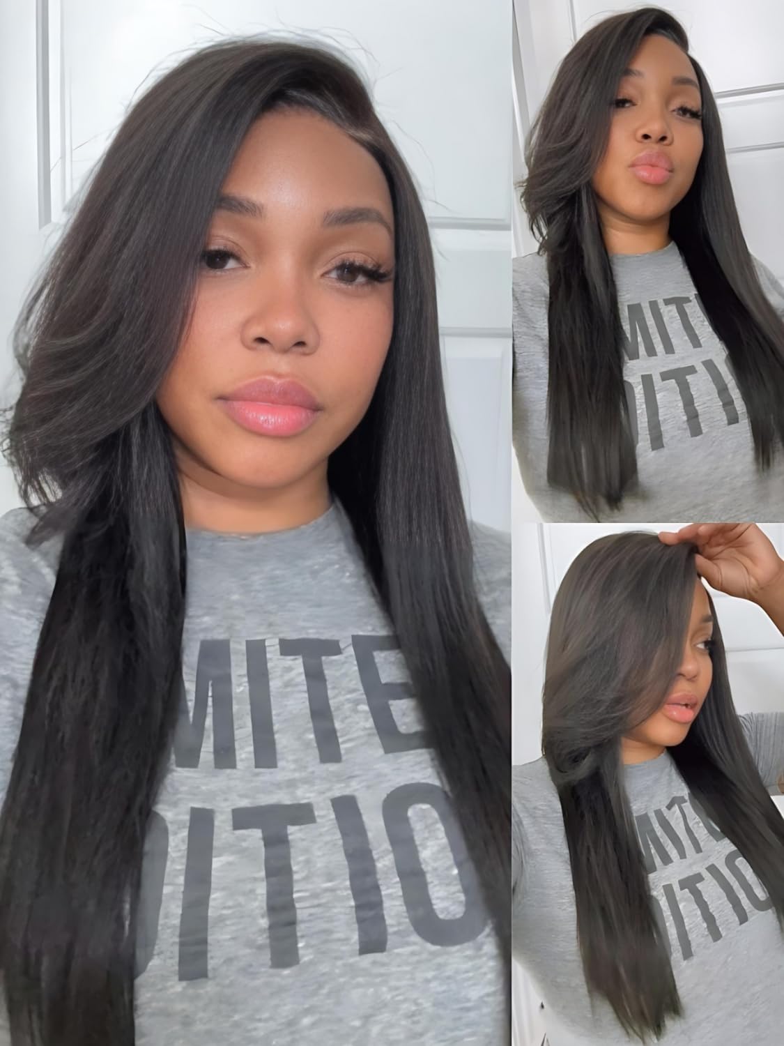 Nadula Yaki Straight Drawstring Wig Human Hair with Side Bangs, Pre Cut Glueless 7x5 HD Bye Bye Knots Wig Pre Plucked Bleached K