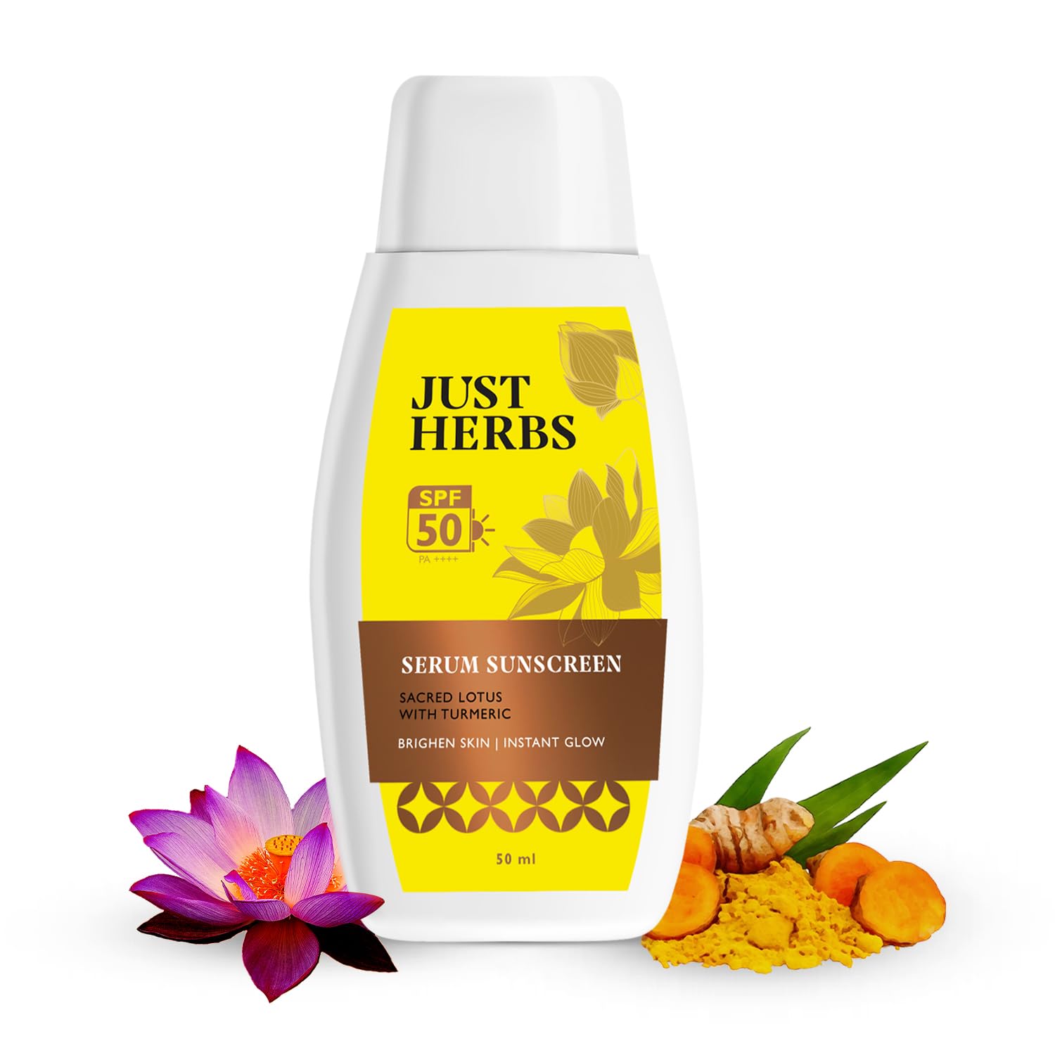 Just Herbs 2in1 Serum Sunscreen | SPF 50 PA++++ | Broad Spectrum UVA/B & Blue Light Protection | No White Cast | Brightens & P