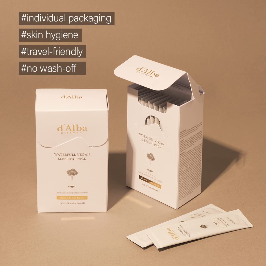 D'Alba Italian White Truffle Waterfull Vegan Sleeping Pack, Non Wash-Off Overnight Face Mask, Portable Gel-Type Face Mask For Mo