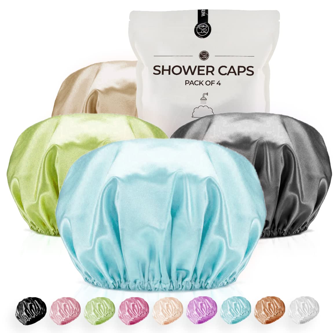 Shower Cap For Women Reusable Extra Large Shower Caps For Men Satin Double Layer Eva Waterproof Long Hair Caps(Baby Blue, Brown,