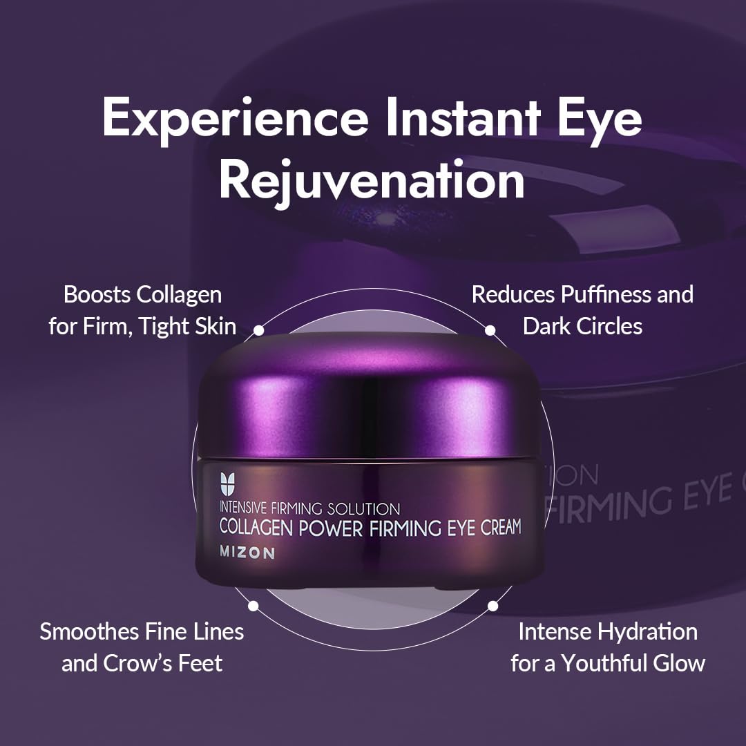 MIZON Collagen Power Firming Eye Cream, Collagen, Anti-wrinkle, elastin booster, Moisturizing, skin elasticity with Hyaluronic A