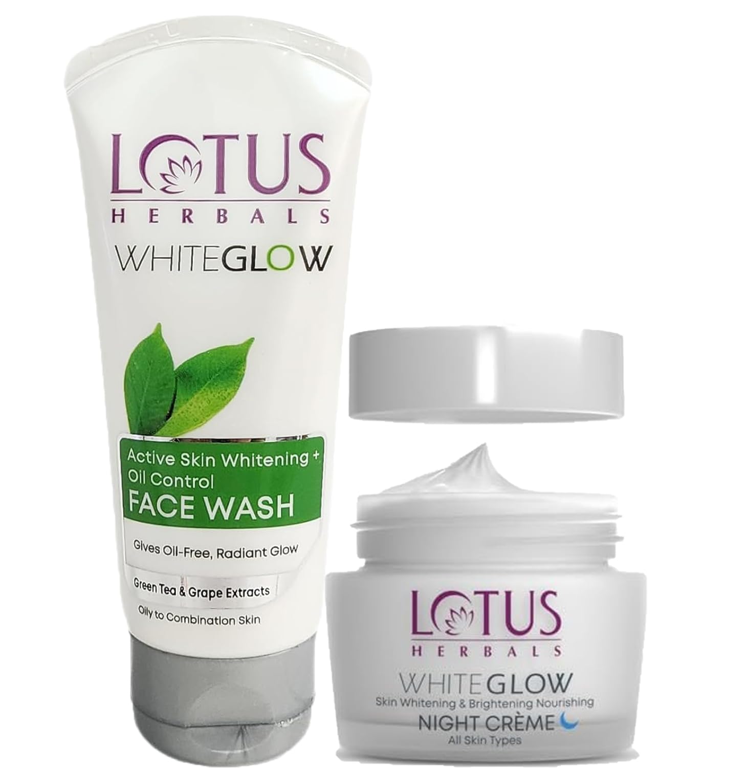 Lotus Herbals Whiteglow Active Skin Whitening And Oil Control Facewash | 100G+Night Cream 60G