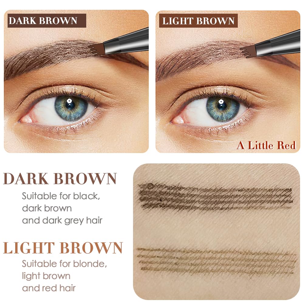 Eyebrow Pencil Dark Brown, Waterproof Microblade Eyebrow Pen 4 Fork Tip Pencil, Smudge Proof Brow Pen Long Lasting Liquid Brow E