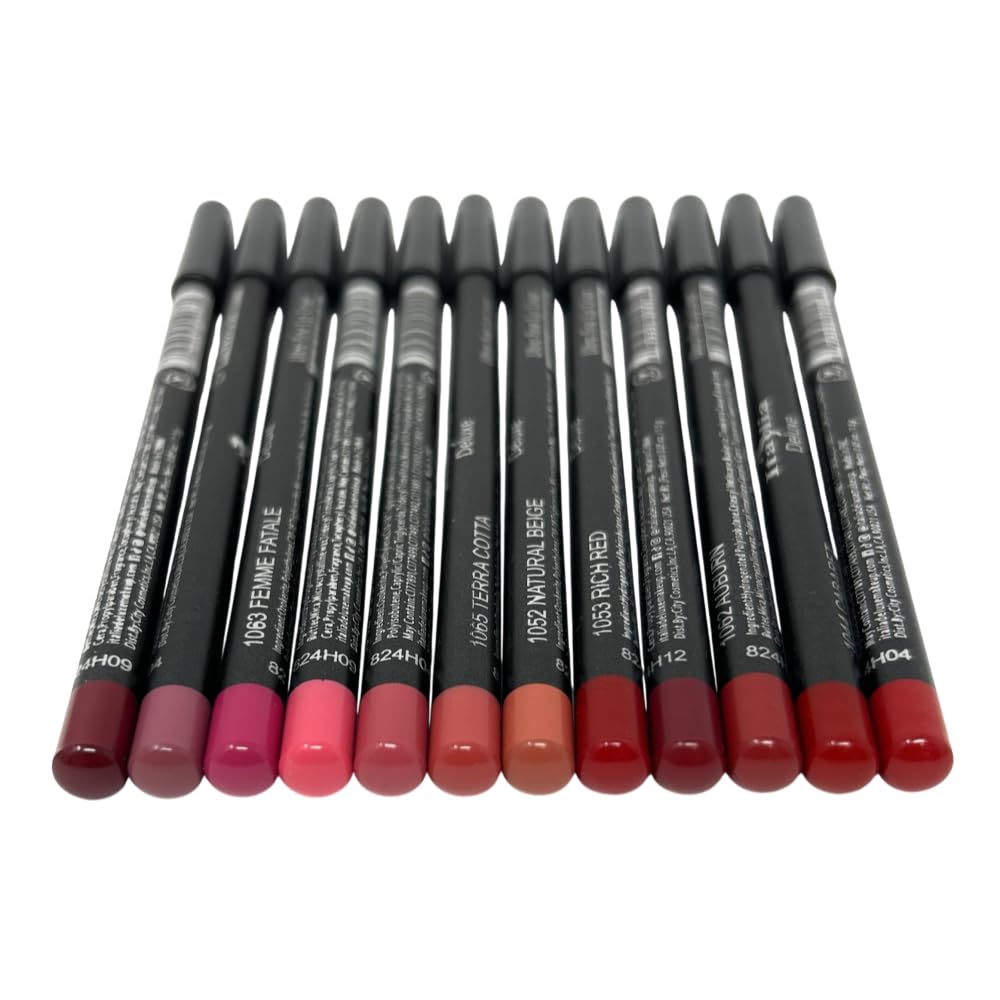 12 pcs, 12 Colors Red Tone Italia Deluxe Ultra Fine Lip Liner Set, Creamy, Long Lasting, High Pigmented Pencil, Various Shades (