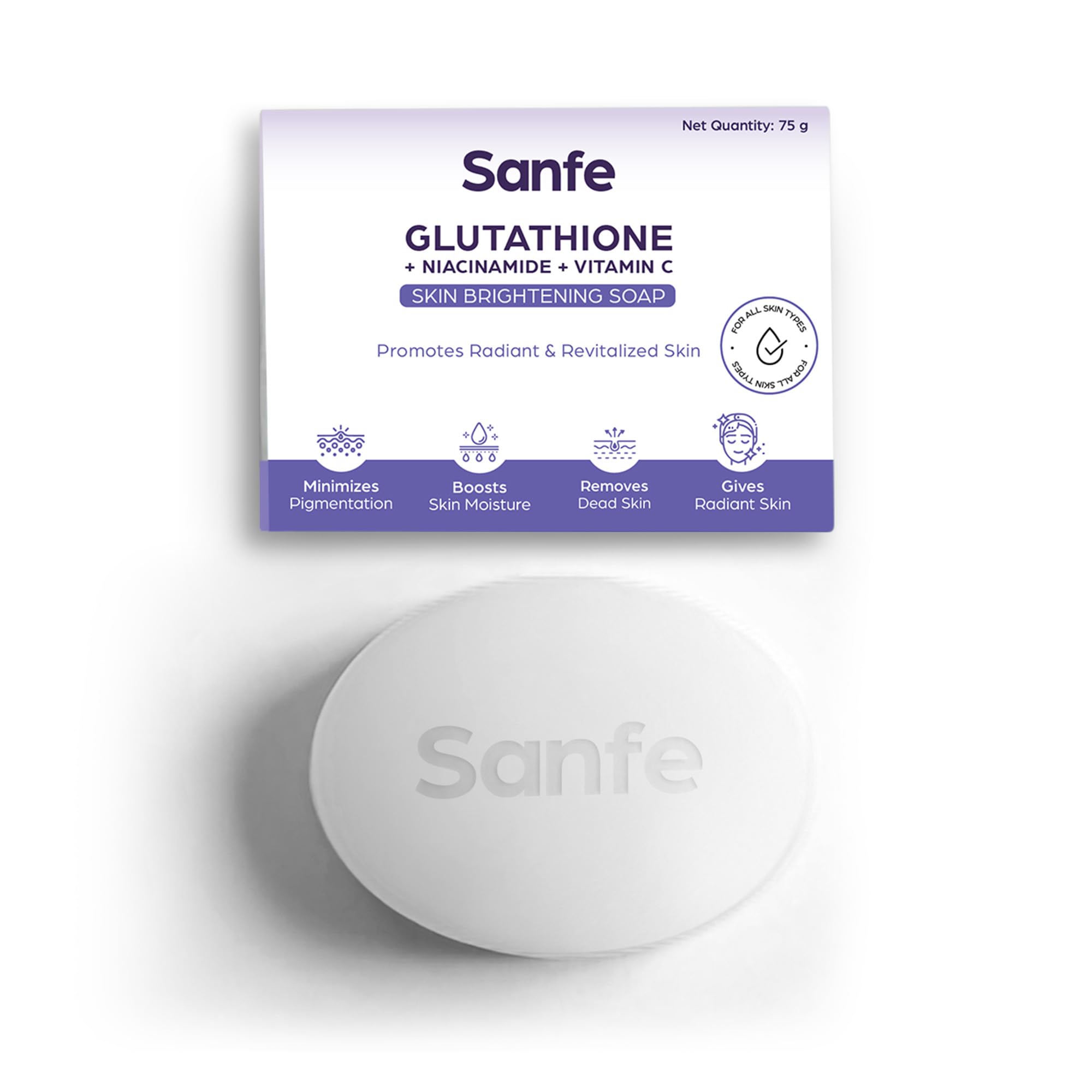 Sanfe Glutathione Niacinamide Vitamin C Brightening Soap | Hydrating, Minimizes Pigmentation, Removes Dead Skin | Skin Whitening