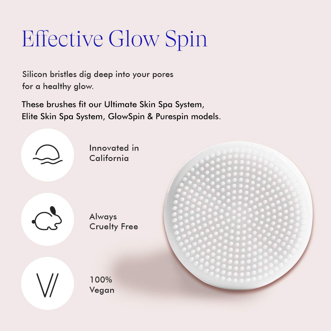 Vanity Planet Replacement Silicon Facial Brush Head Compatible With Ultimate Skin Spa & Glowspin, Water Resistant, Quick-Drying