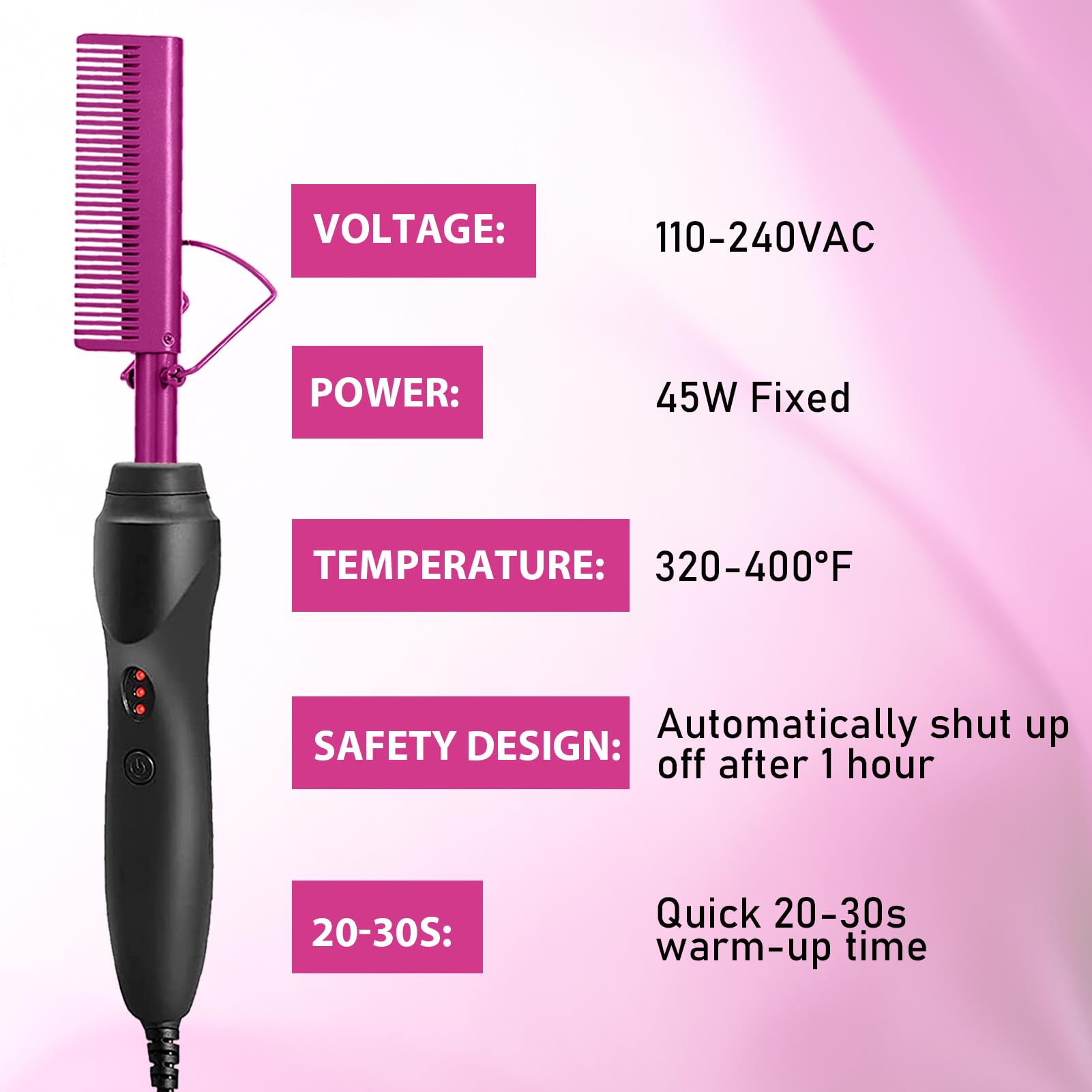 Goiple Hot Comb Straightener For Wigs And Natural Hair - Ceramic Electric Hair Straightening Comb, Curling Iron & Pressing Combs