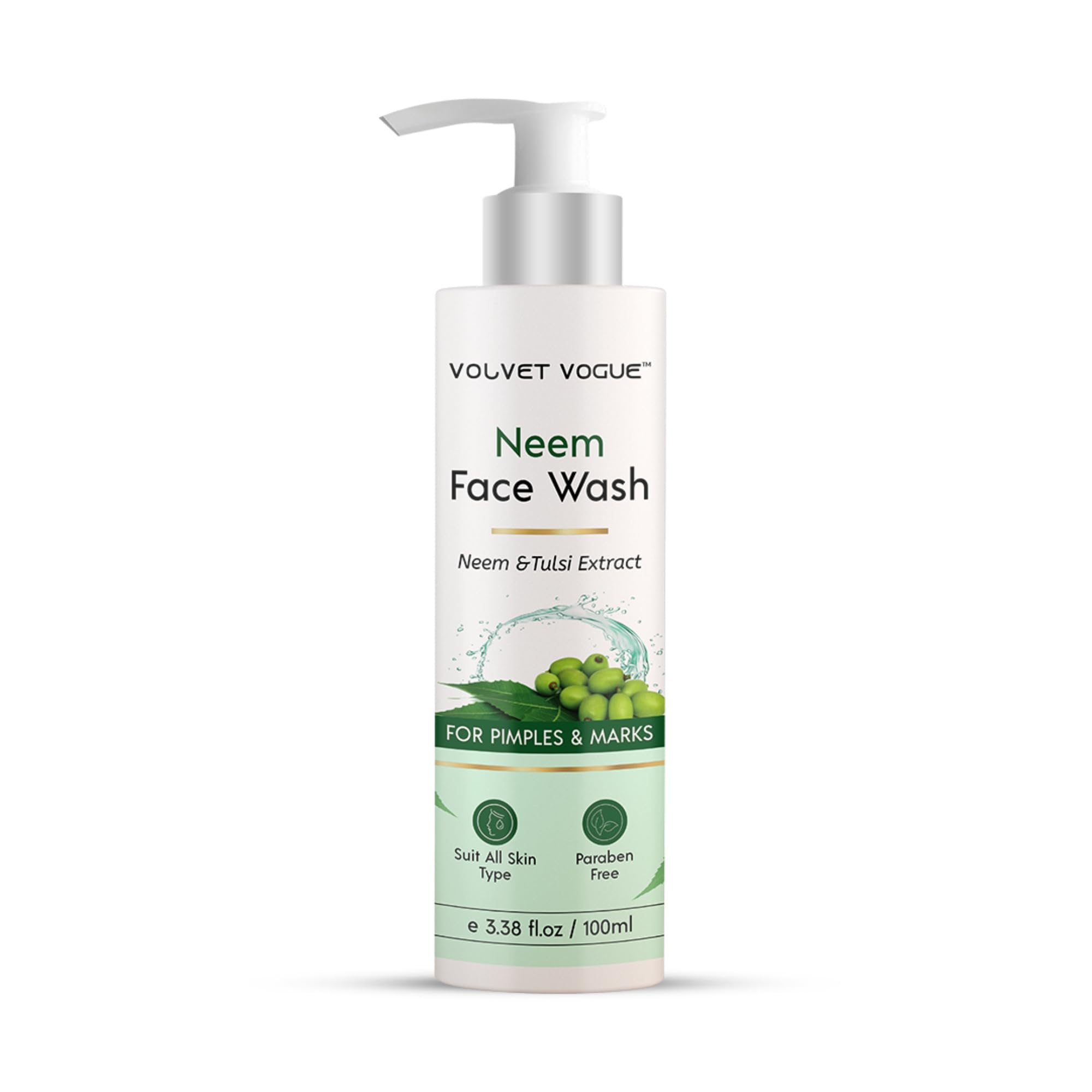 Volvet Vogue Neem Tulsi Face Wash For Oily Skin & Pimples | Controls Excess Oil, Clears Acne Marks & Blemishes | Gentle Daily Cl
