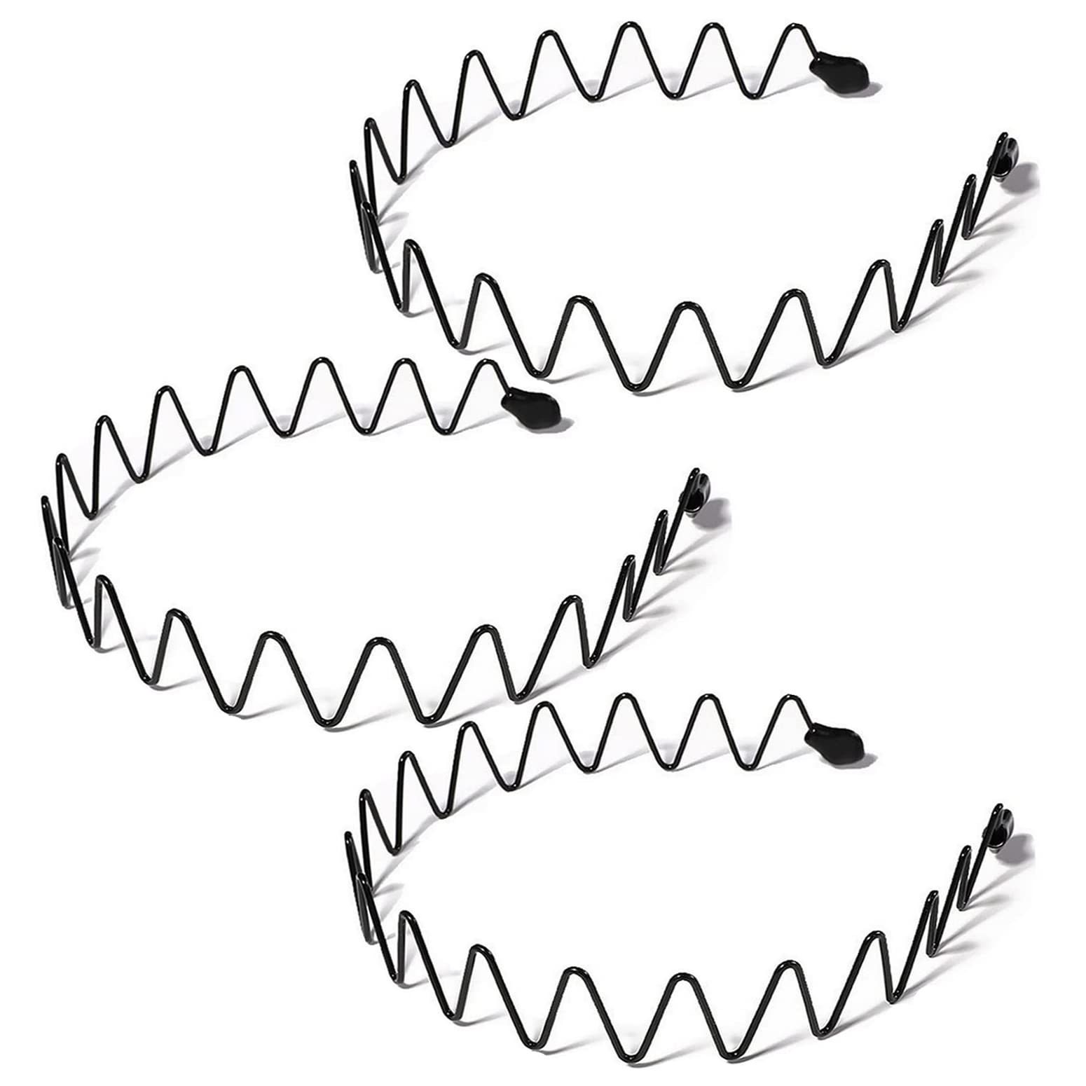 KELUBATU 3pcs Hair Bands for Men Metal Fashion Hair Bands Unisex Black Hair Bands Spring Non-Slip Headbands for Sports and Daily