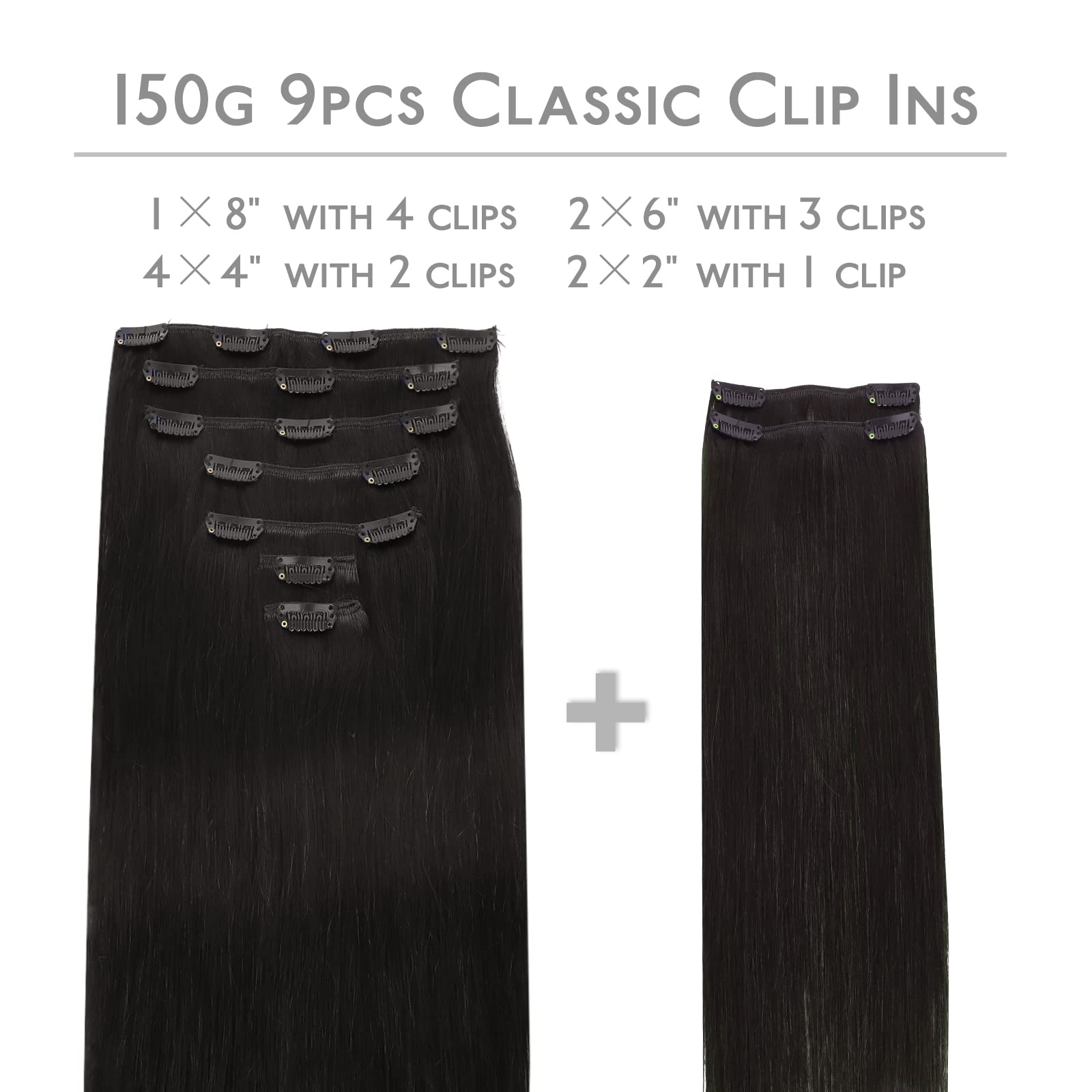 Wennalife Clip In Hair Extensions, 150G 20 Inch 9Pcs Natural Black Human Hair Extensions Thicker Clip In Hair Extensions Real Hu