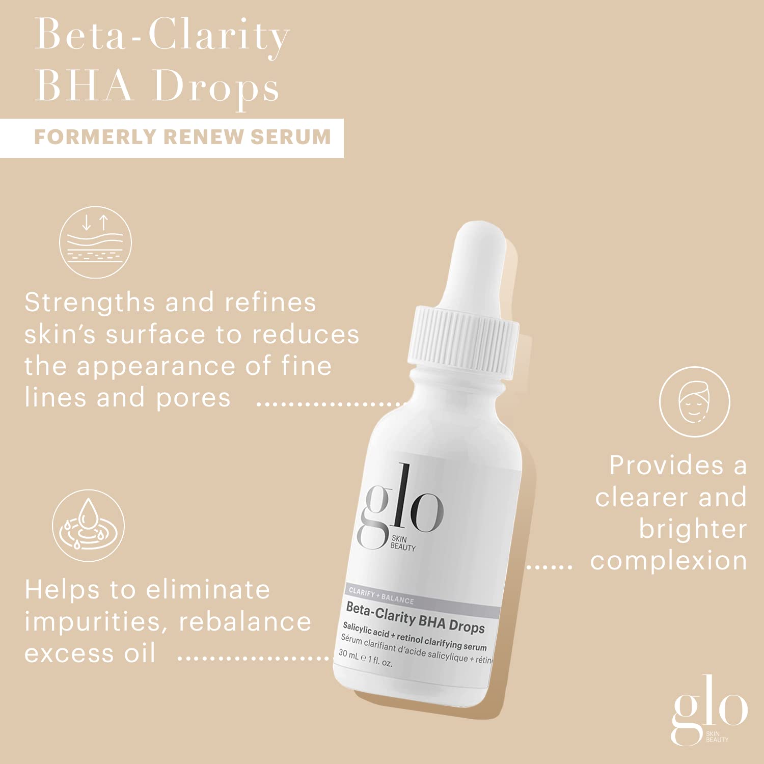 Glo Skin Beauty Beta-Clarity BHA Drops - Salicylic Acid + Retinol Clarifying Serum, Helps Refine & Rebalance for a Clearer, Brig