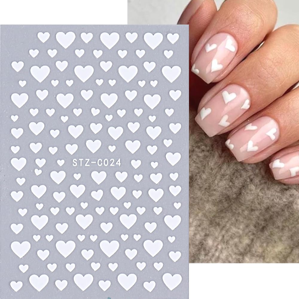 3 Sheets Heart Nail Art Stickers 3D Self-Adhesive Sweet Love Nail Stickers Red White Black Designs Heart Nail Decals Diy Valenti