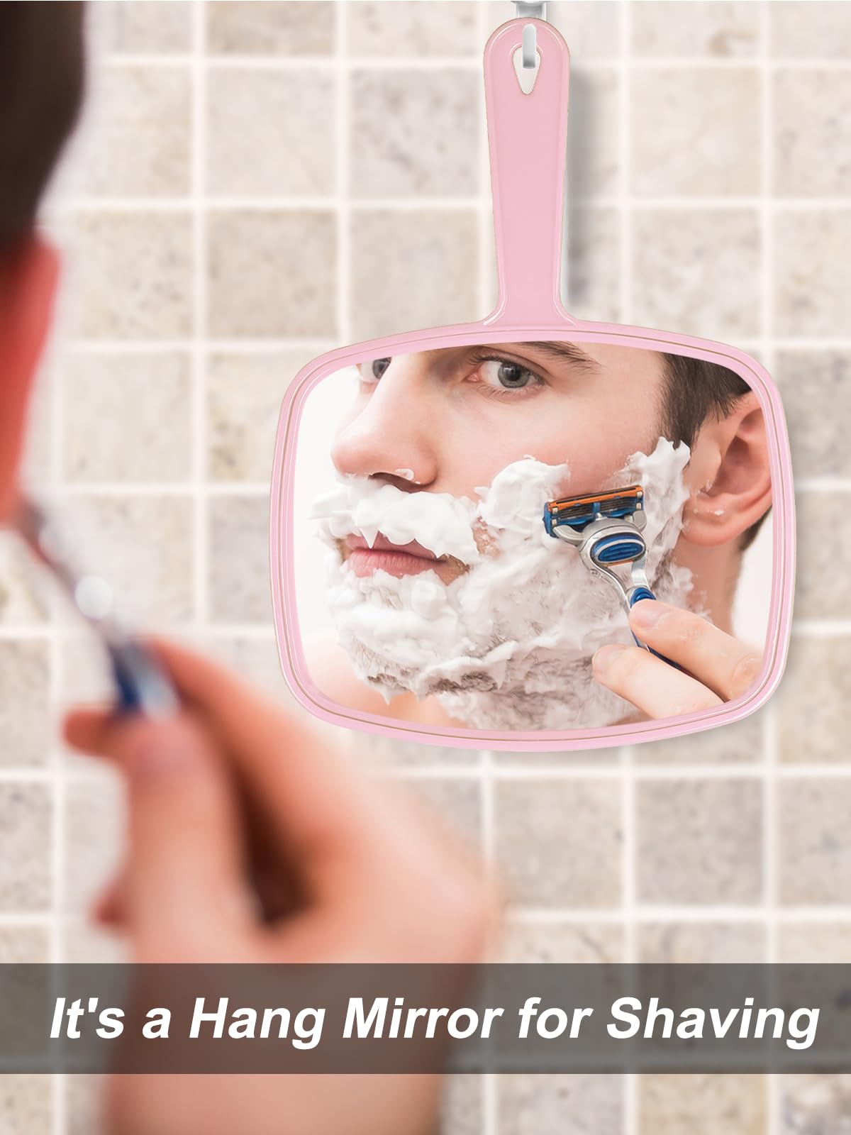 Gladmart Hand Mirror Salon Barber Hairdressing Handheld Mirror with Handle (Square Pink 7.4 x 10.3 inches)
