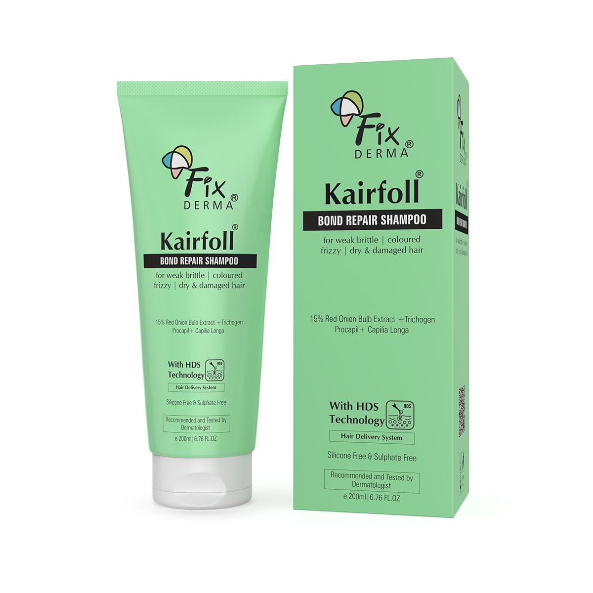 Fixderma Kairfoll Bond Repair Shampoo | 15% Red Onion Shampoo With Castor Oil For Hair Growth (Bond Repair Shampoo, 200 Ml (Pack