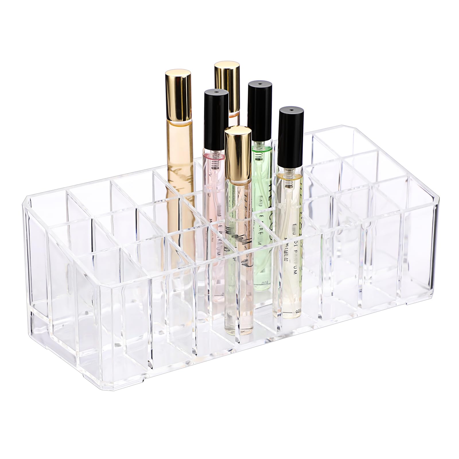 ELLDOO Rollerball Perfume Organizer, 24 Spaces Clear Acrylic Perfume Storage Holder Beauty Scent Holder, Makeup Lipgloss Lipstic