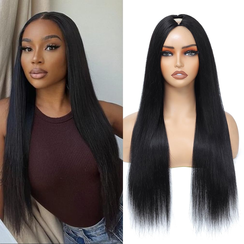 Aolvoblees V Part Wigs Human Hair Straight Minimal/No Leave Out Upgrade U Part Wig for Black Women V Shape Wig 200% Density No L