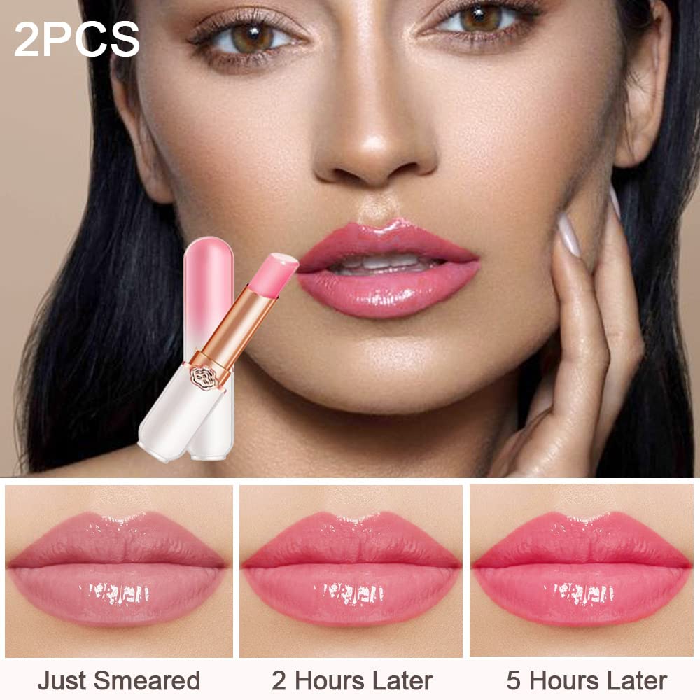 Bingbrush 2 Pcs Peach Color Changing Lipstick Queen,Ph Mood Long Lasting Labiales Lip Gloss Lip Balm Tinted Magic Lip Stain Make