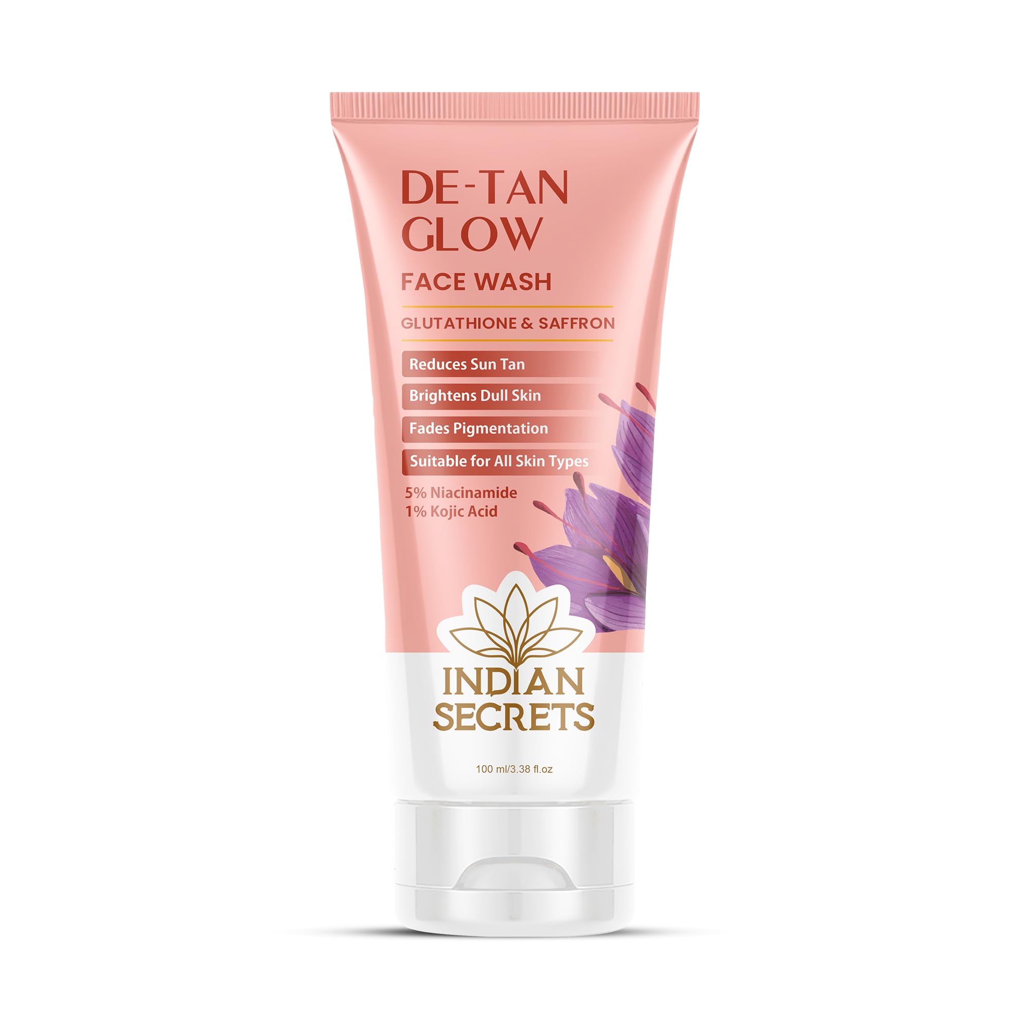 Indian Secrets DeTan Glow Face Wash For Brightening & Glowing Skin | Tan Removal | Kojic Acid, Glutathione, Niacinamide, Saffro