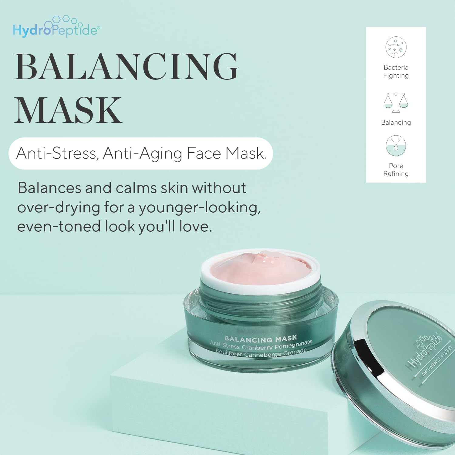 Hydropeptide Balancing Mask, Anti-Stress Cranberry Pomegranate Face Mask, 0.5 Ounce