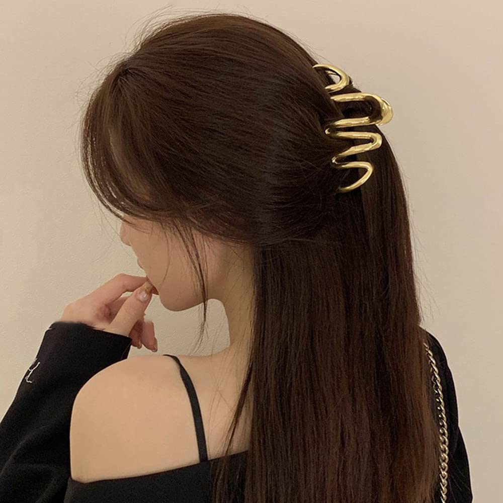 Gold Irregular Claw Clips - Elegant Metal Hair Accessories With Exquisite Wave Designs, Large French Frigid Style For Thick/Thin