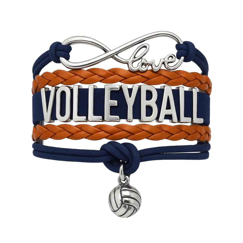 Sportybella Volleyball Bracelet, Navy and Orange Adjustable Infinity Love Charm Bracelet, Volleyball Jewelry and Accessories, Gi
