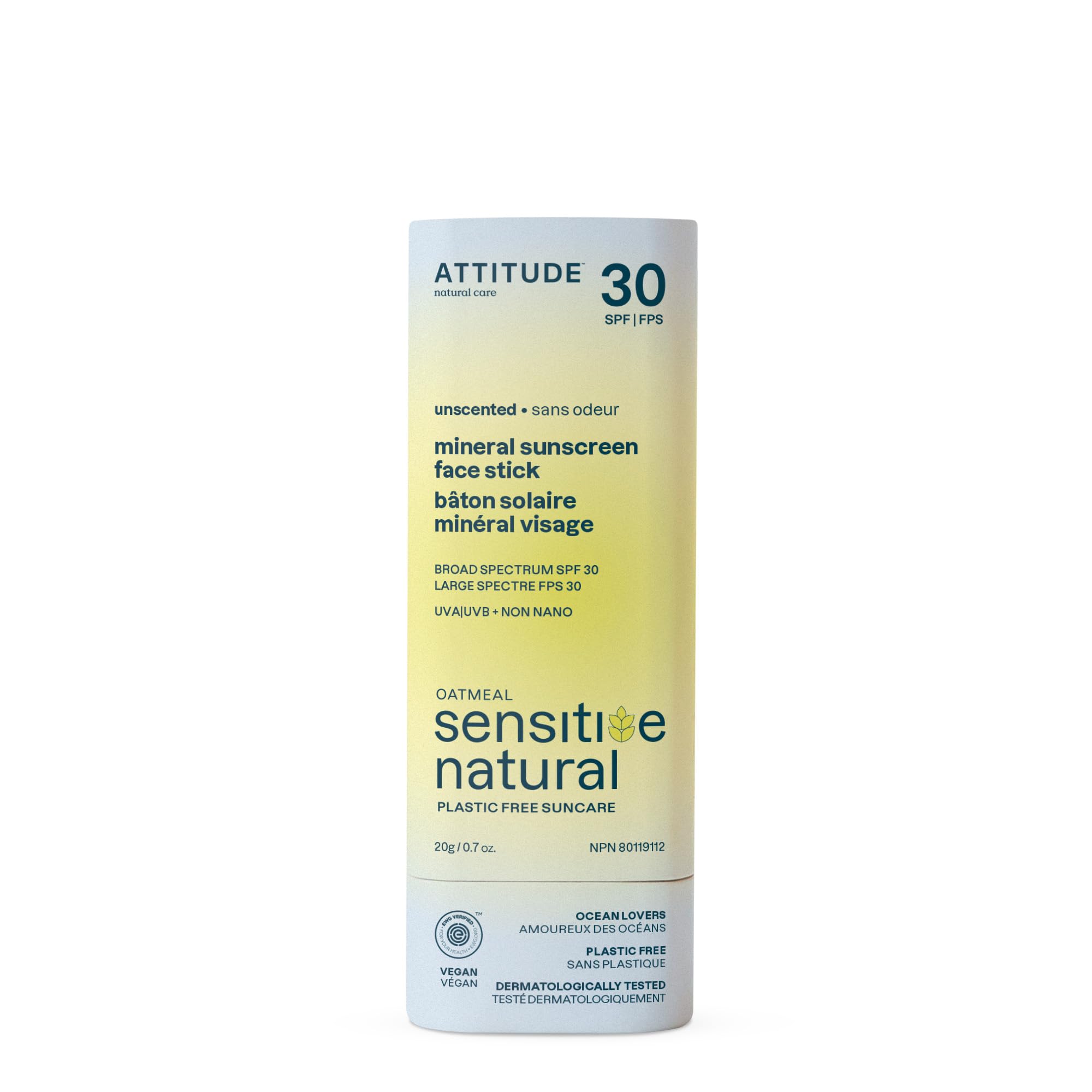 Attitude Mineral Sunscreen Face Stick For Sensitive Skin, Spf 30, Ewg Verified, Plastic-Free, Broad Spectrum Uva/Uvb Protection
