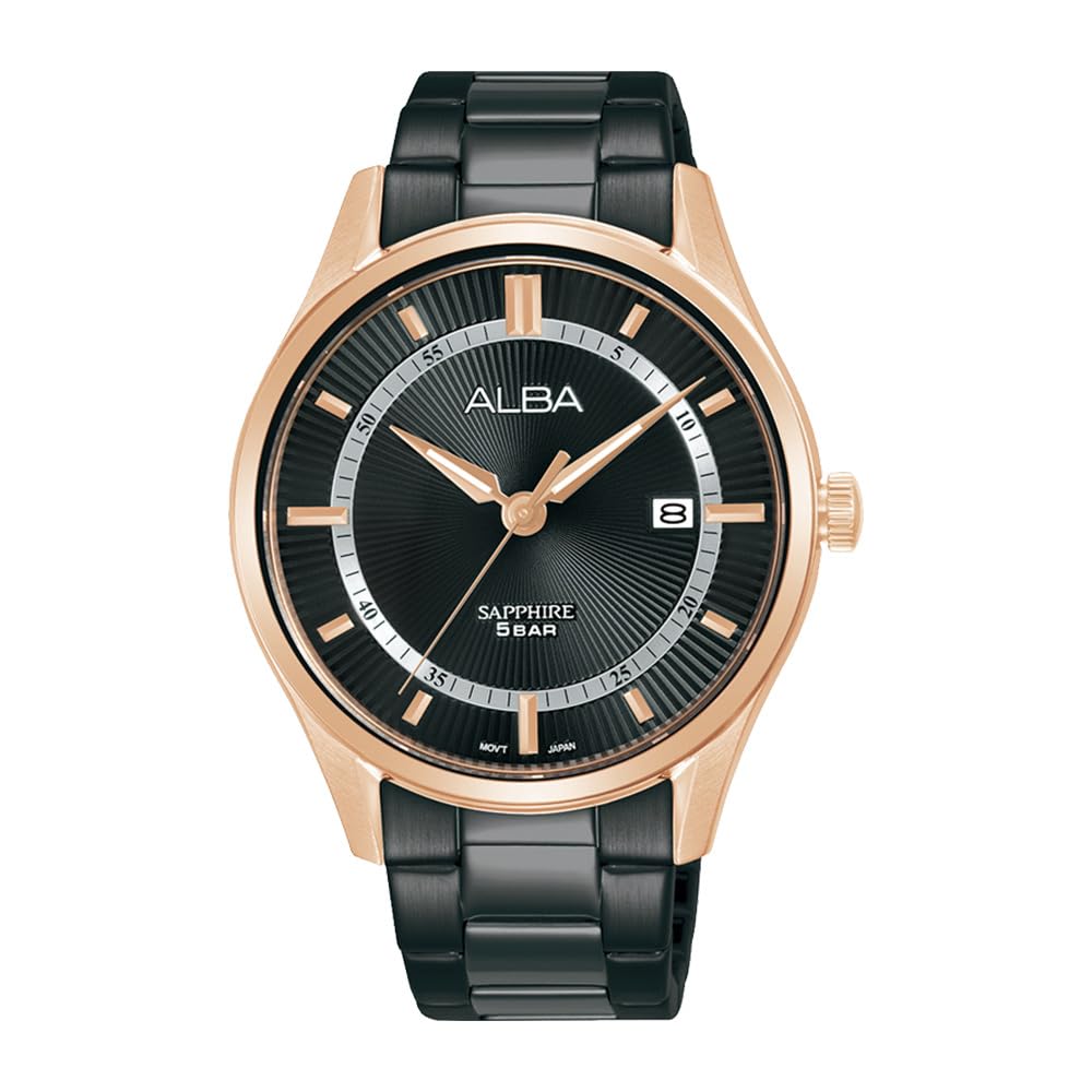 Alba Stainless Steel Men Analog Wristwatch As9R10X1, Gold Dial, Black Band
