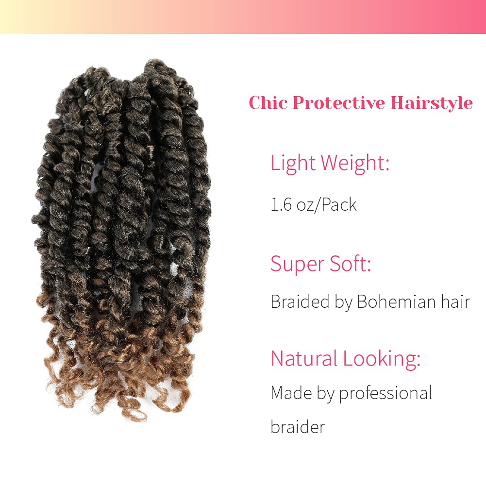 The BOHOBABE Crochet Passion Twist Hair Pretwisted 12 Inch Short Pre-looped Passion Twist Crochet Braiding Hair 8 Packs(T27)