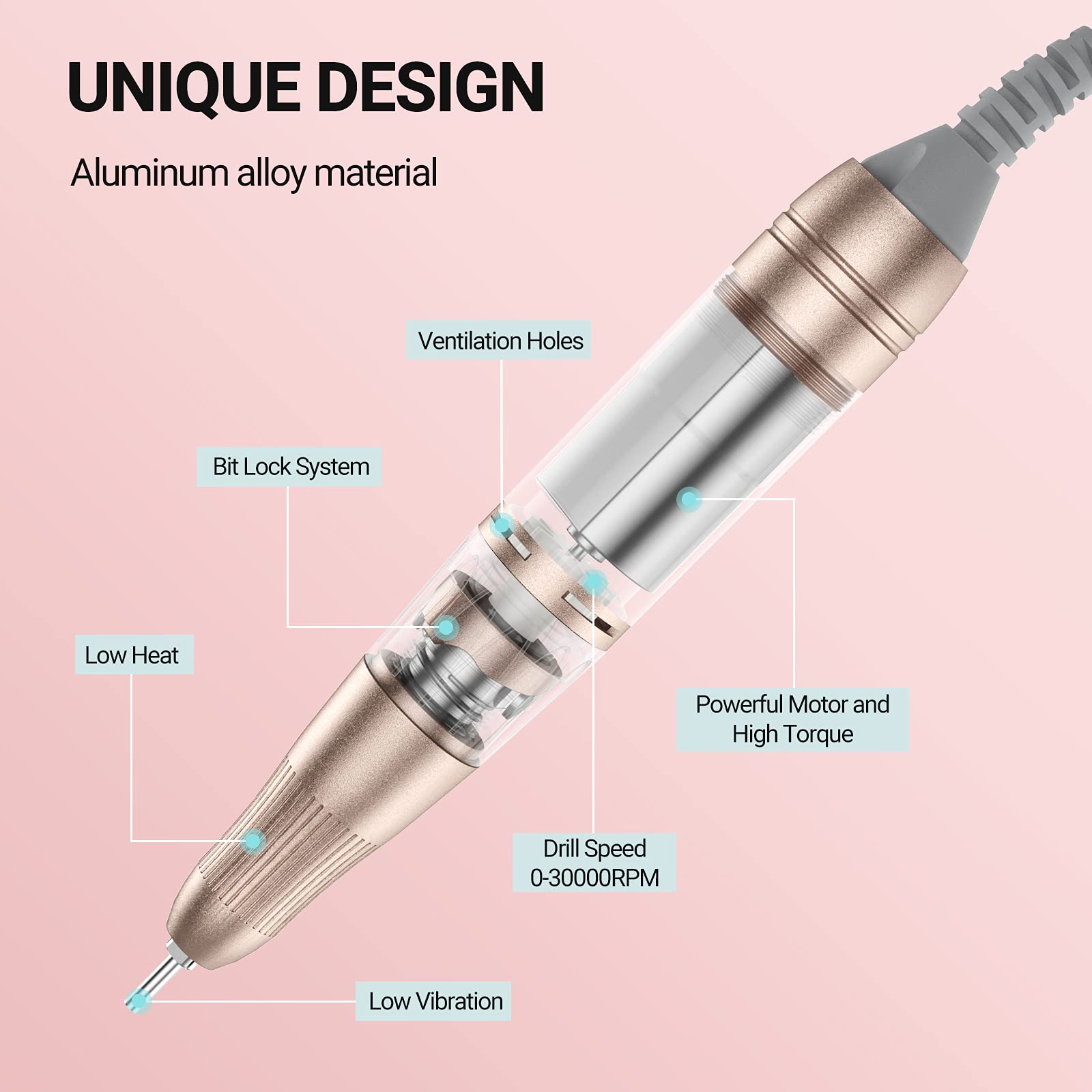 Melodysusie Professional 2 In 1 Nail Drill With Nail Lamp, Xc320C, 30000 Rpm Nail Drill, Nail Dryer With 4 Timer Setting Sensor