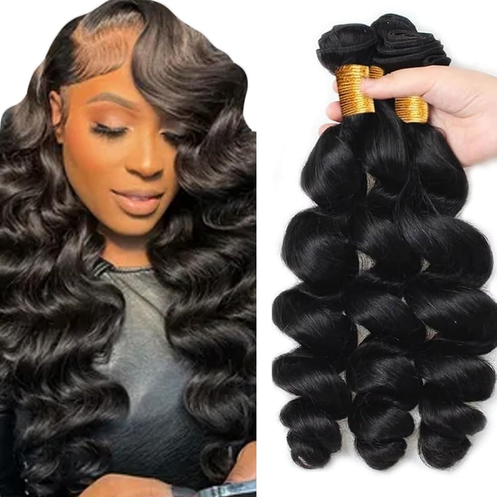 #1B Bundles Human Hair Loose Deep Wave Bundles Human Hair 26 28 30 Inch FuivJuix Unprocessed Brazilian Virgin Hair Natural Black