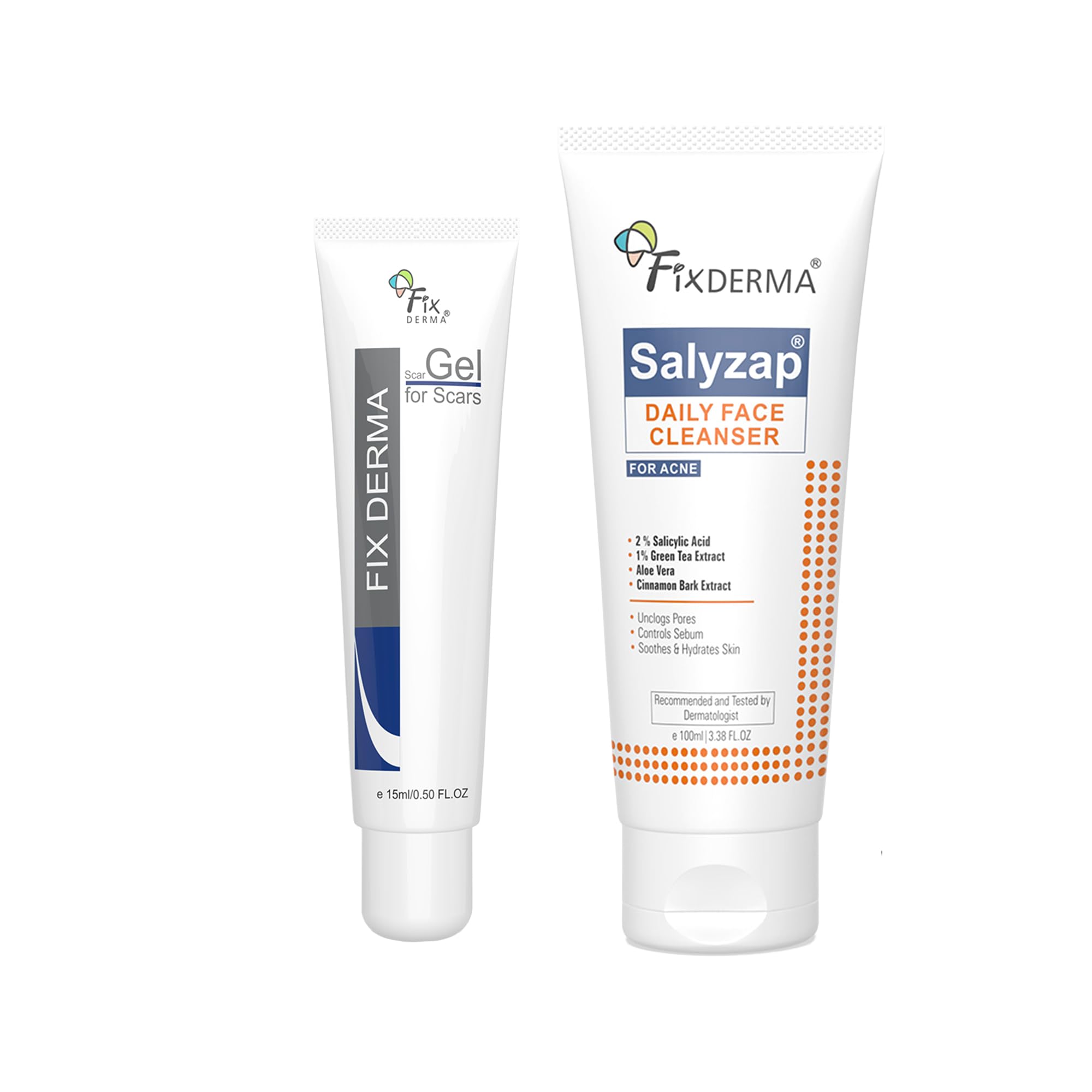 Fixderma 2% Salicylic Acid Face Wash For Oily Skin Acne Clearing Face Wash  100Ml & Fixderma Scar Gel, Reduces Acne Scars, Surg
