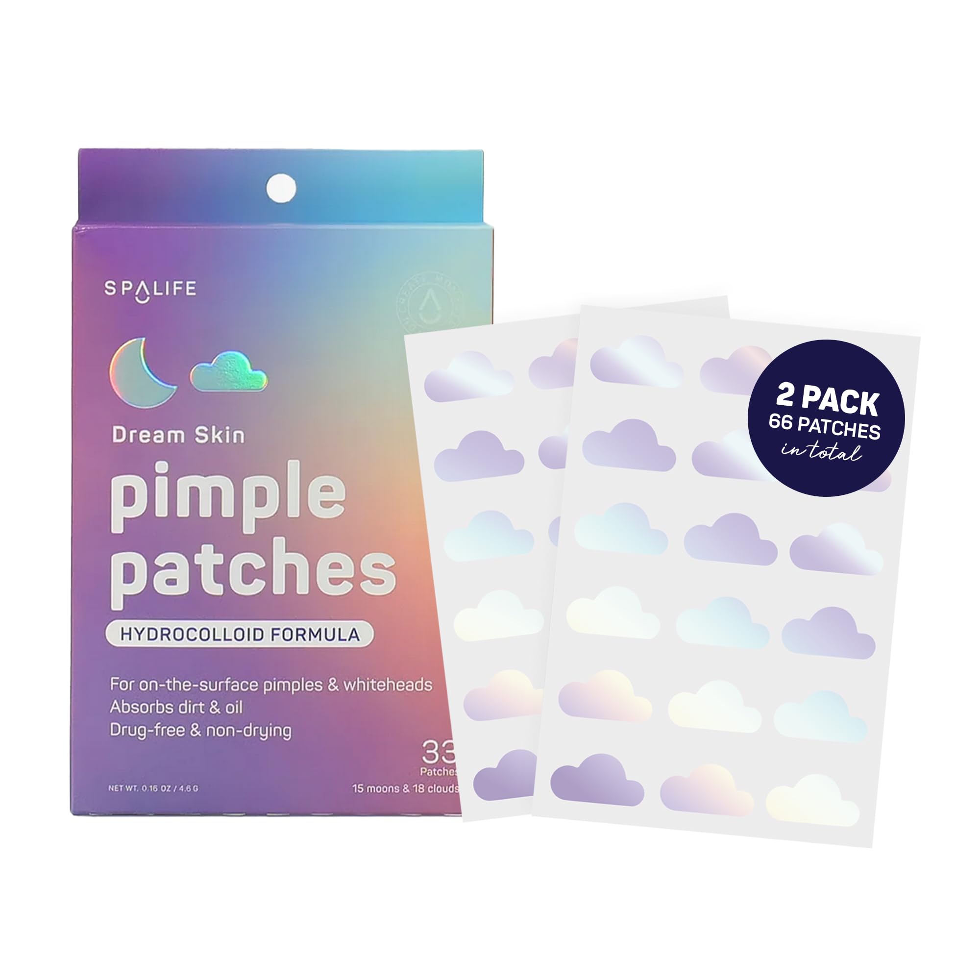 SpaLife Beauty Dream Skin Pimple Patches - Hydrocolloid Formula for Acne, Spots, Redness, and Oiliness - 33 Moon & Cloud Patches