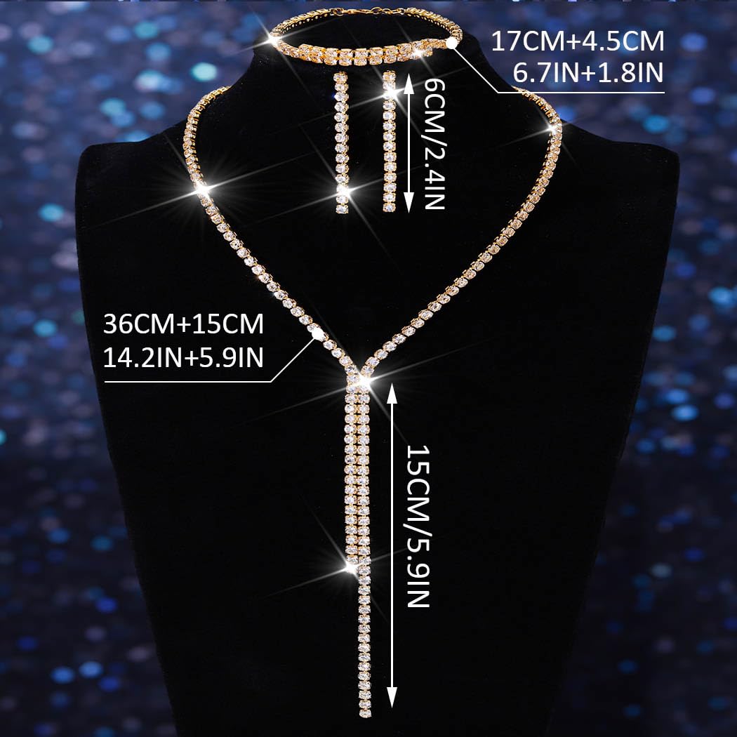 Unicra Gold Bridal Wedding Jewelry Sets Rhinestone Necklace Earrings Bracelet Set Prom Formal Costume Jewelry Sets for Women and
